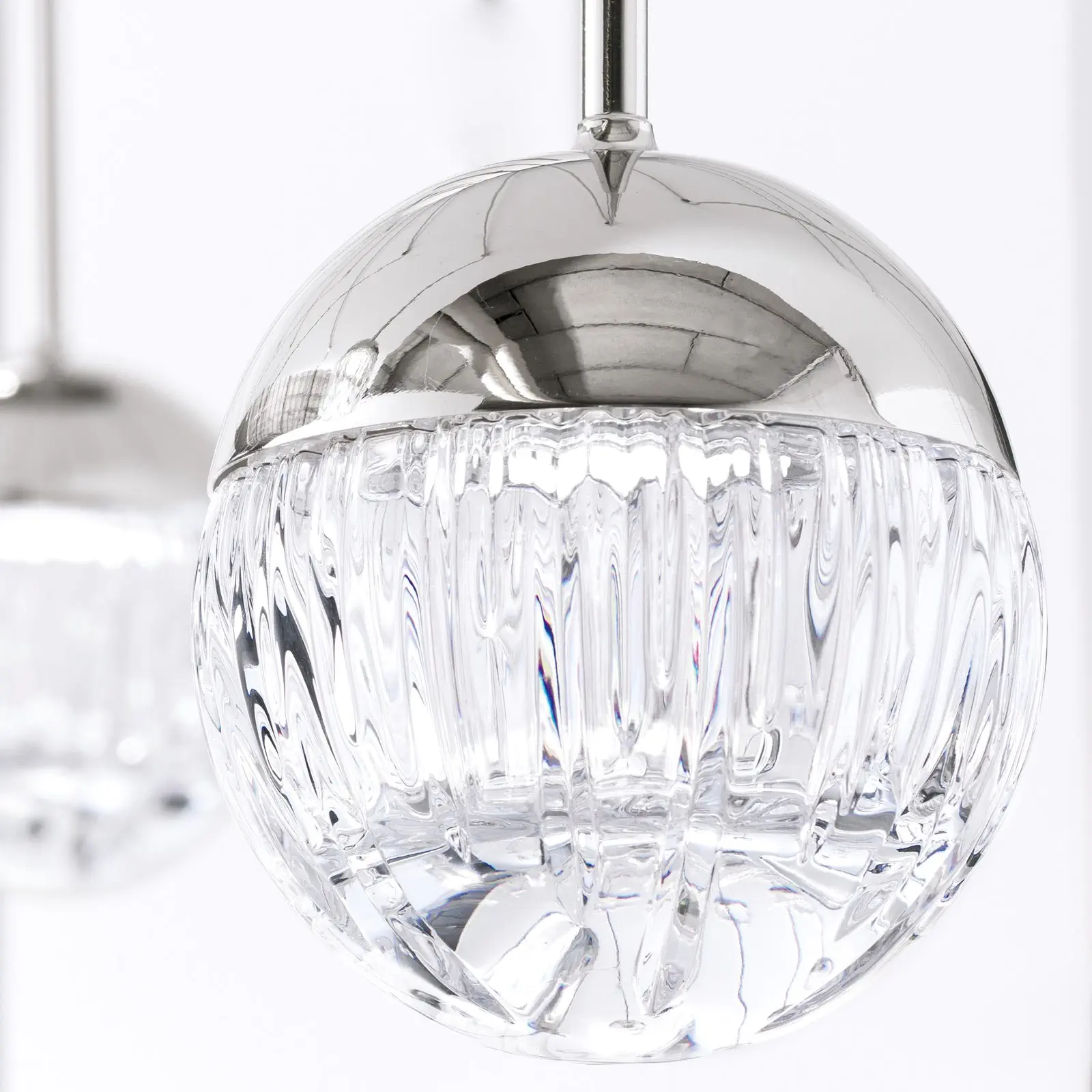 Pravougaona viseća lampa BALL, nikal, sa srebrnim tekstilnim kablom i line-cut kristalnim staklom (providno) - 2