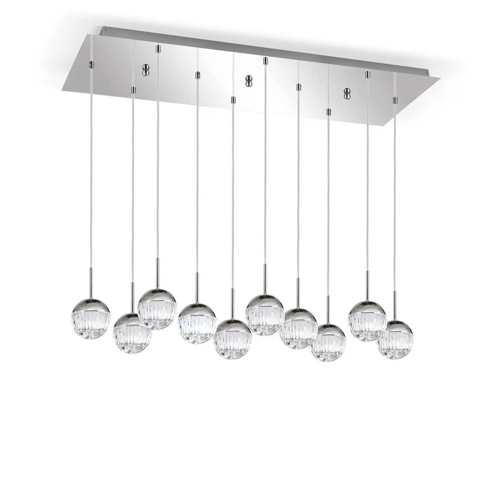 Pravougaona viseća lampa BALL, nikal, sa srebrnim tekstilnim kablom i line-cut kristalnim staklom (providno) - 4