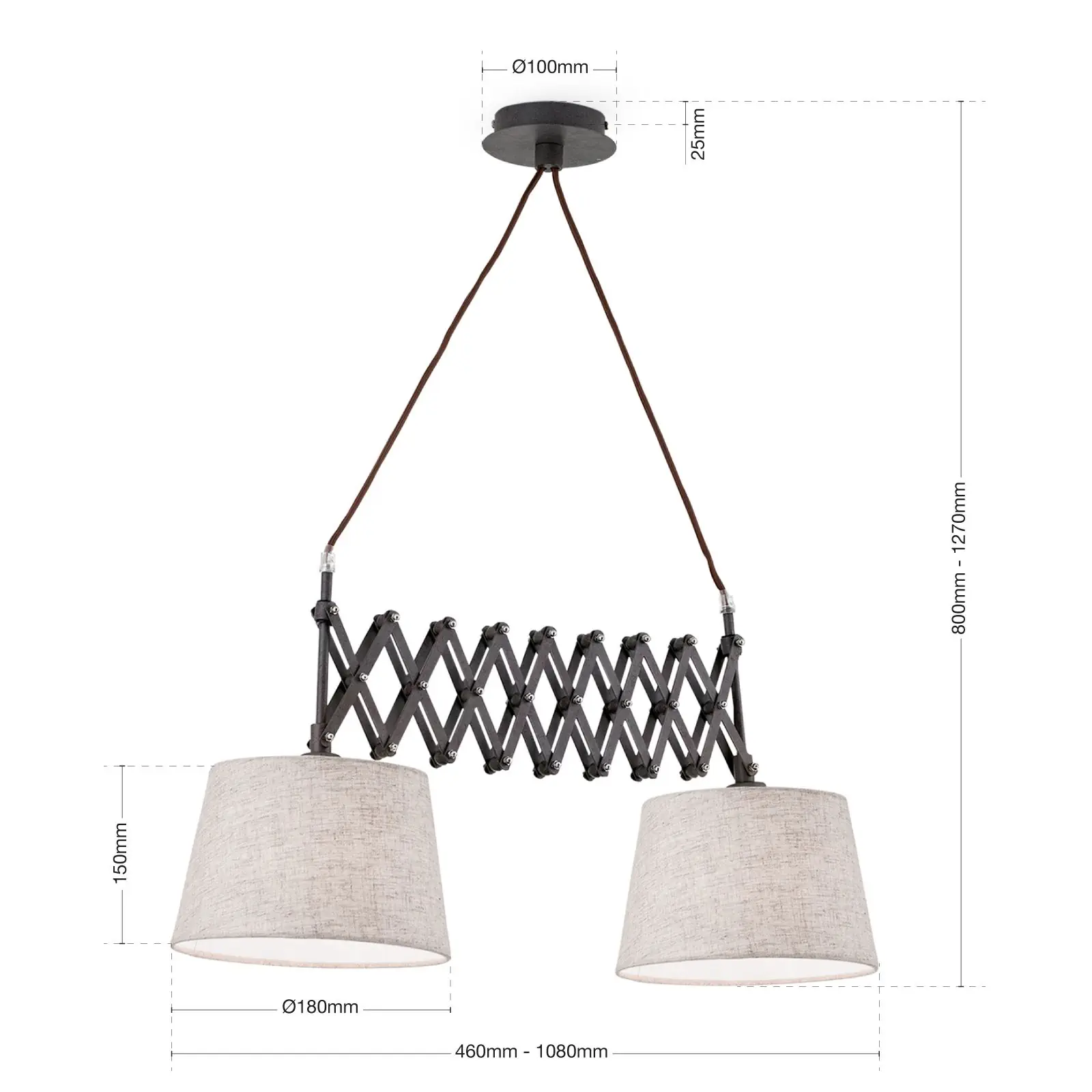 Viseća lampa FACTORY, 2 izvora svetla, sa tekstilnim abažurima - 7