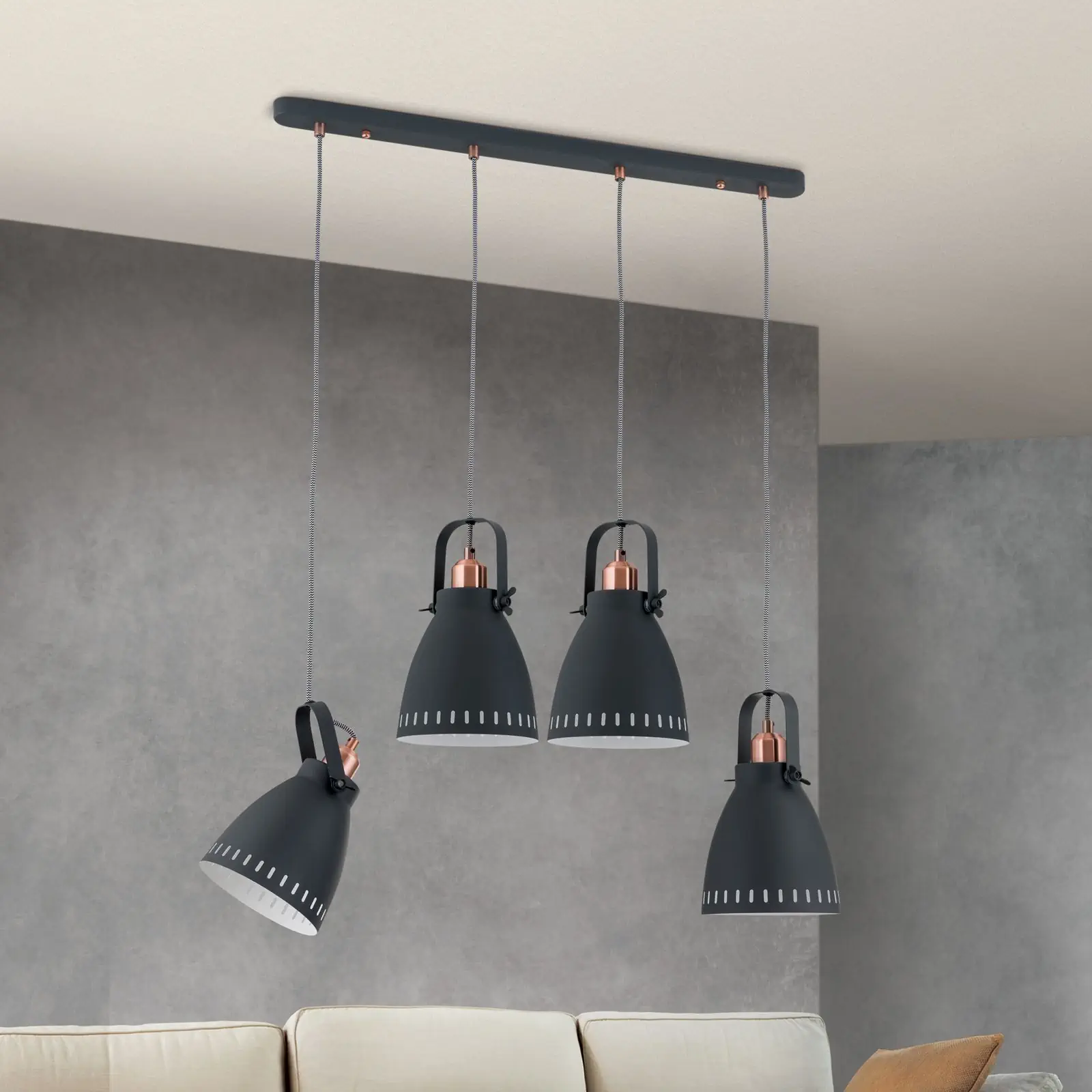 Viseća lampa THEKE, četiri izvora svetla, crno‑bakarna - 3