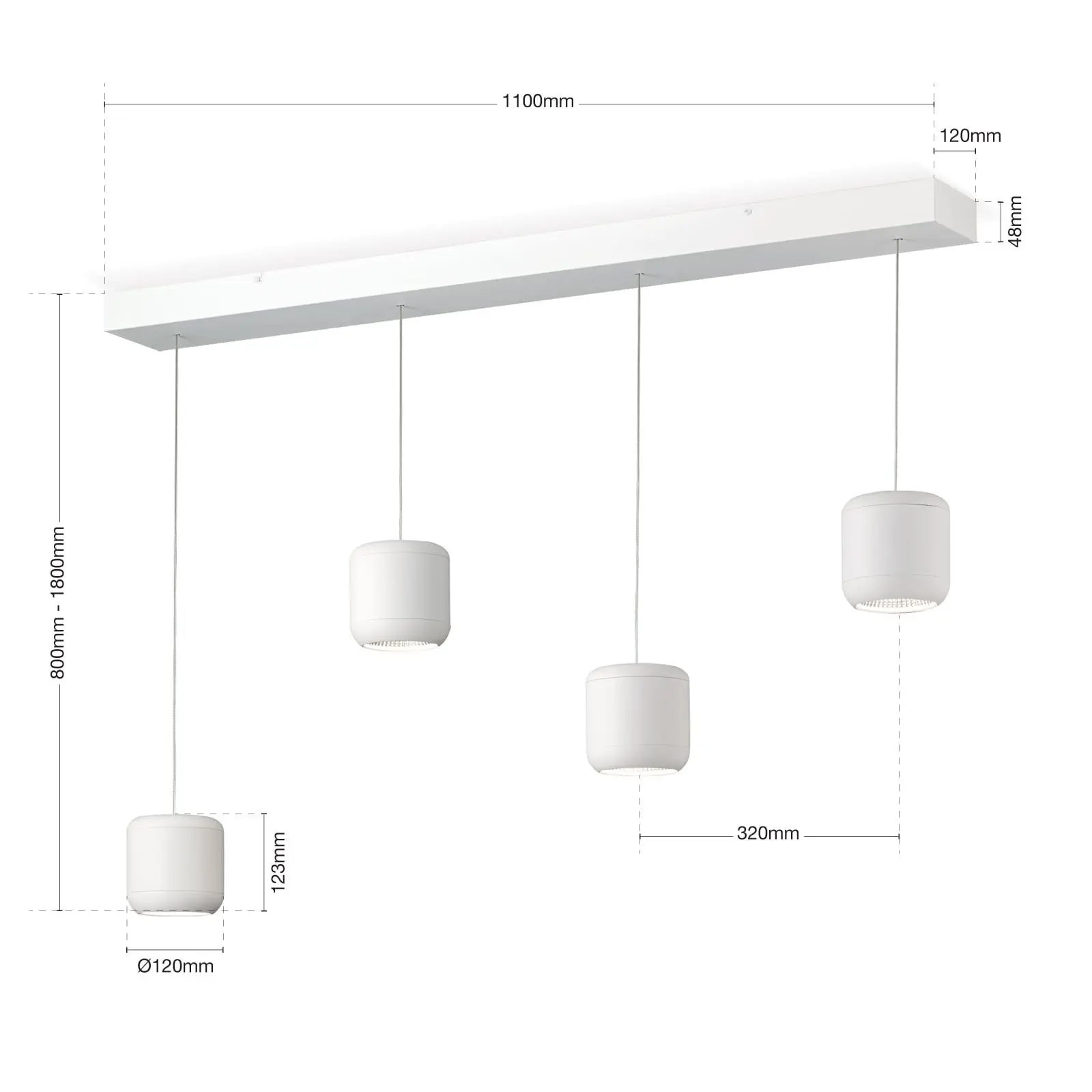 LED viseća lampa SHUTTLE, 4 izvora svetla, bela - 8