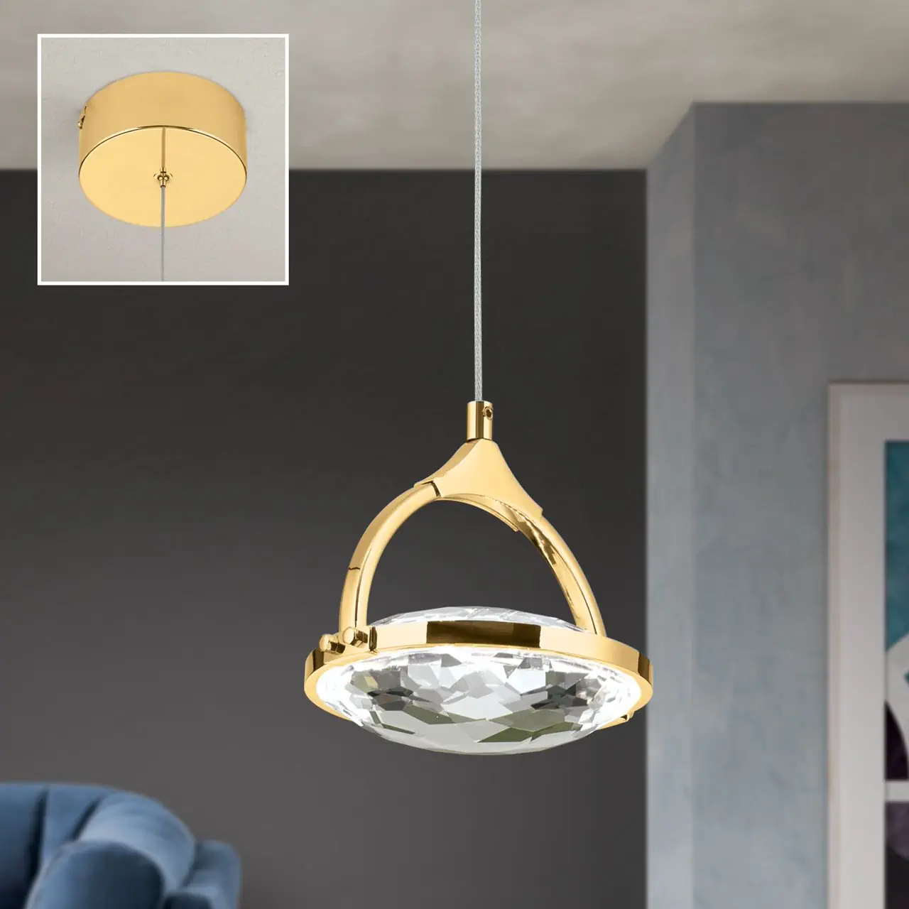 LED viseća lampa MOON, 1-izvor svetla, zlatna - 2