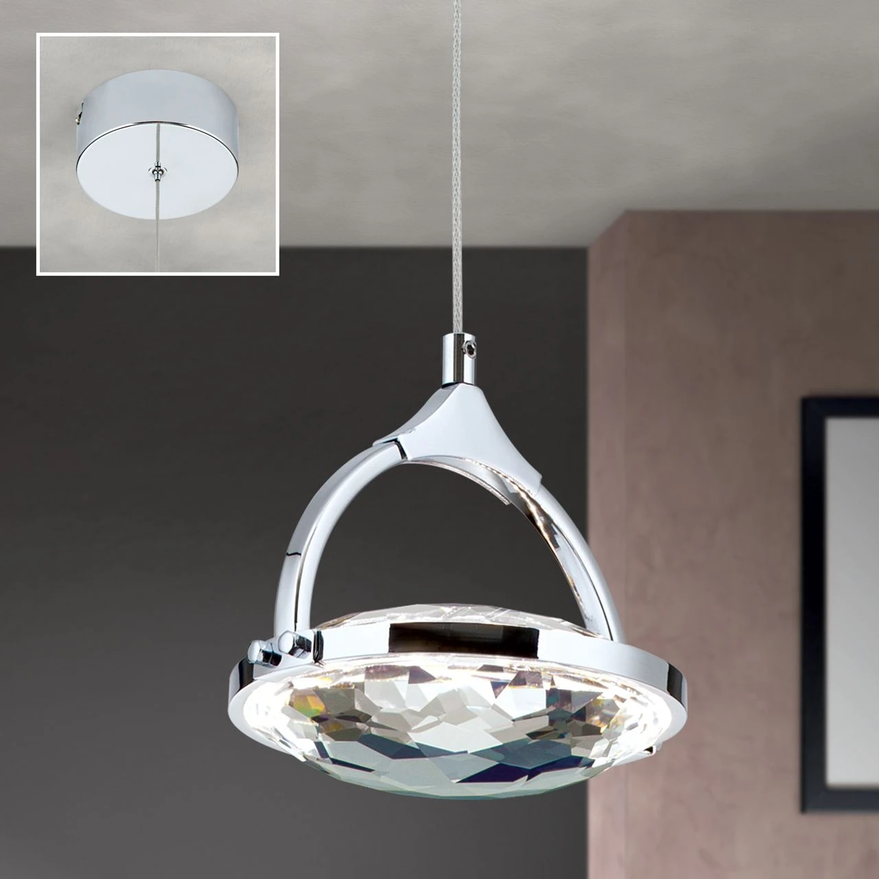 LED viseća lampa MOON, 1-izvor svetla, hrom - 2
