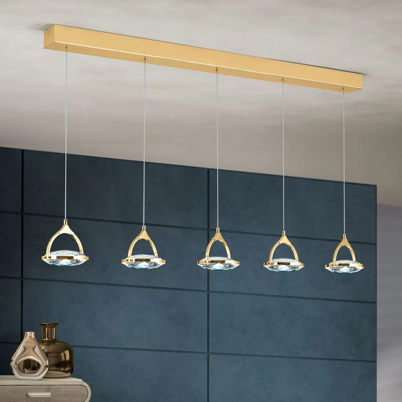 LED viseća lampa MOON, 5 izvora svetla, zlatna - 1