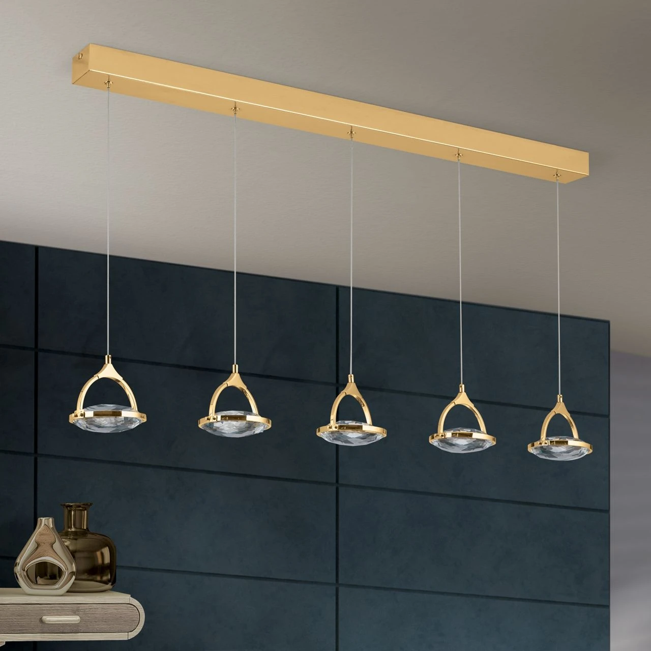 LED viseća lampa MOON, 5 izvora svetla, zlatna - 3