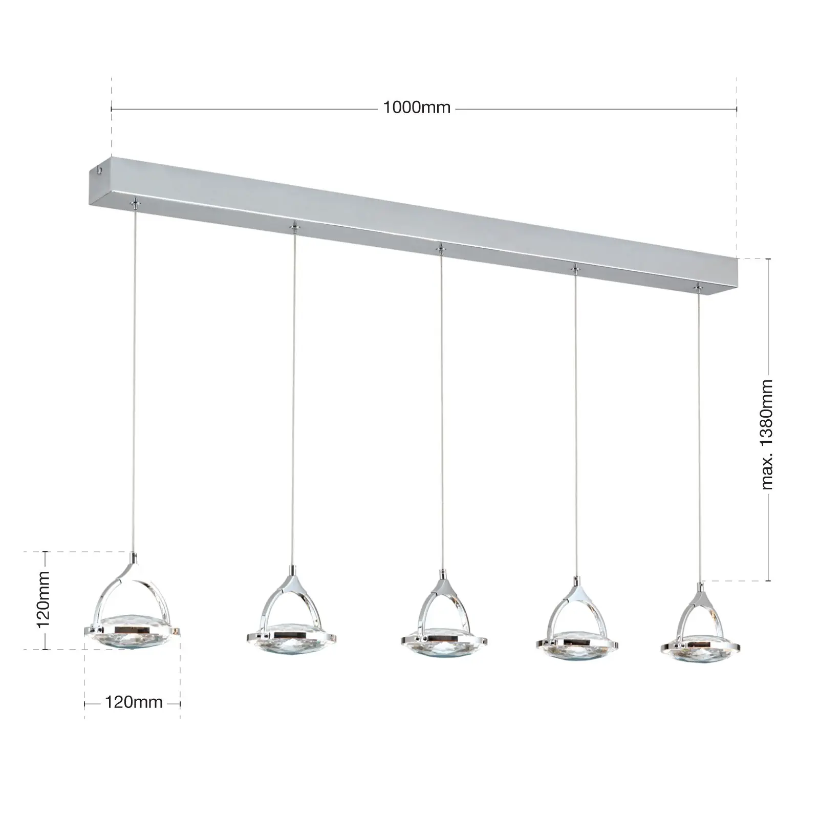 LED viseća lampa MOON, 5 izvora svetla, hrom - 7