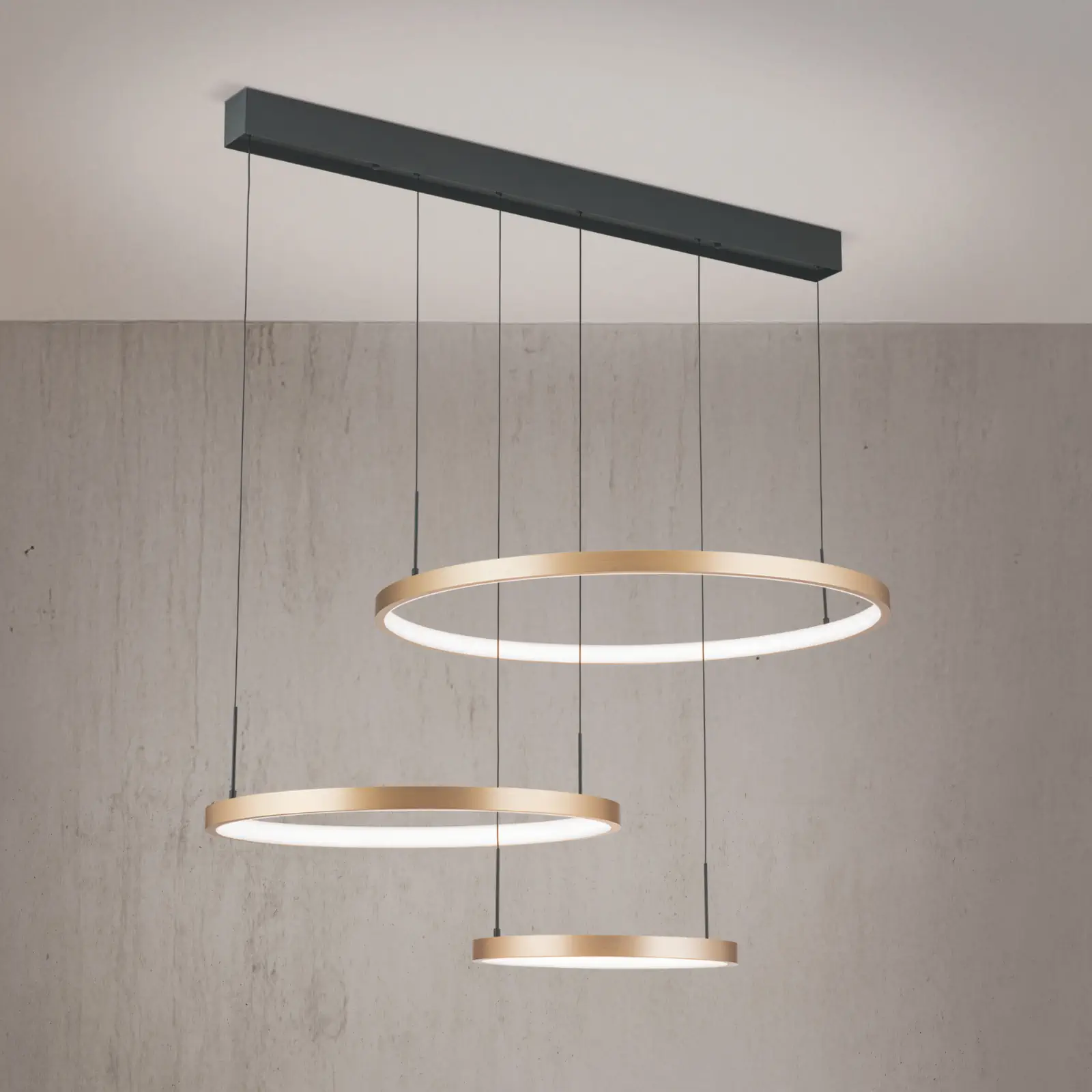 LED viseća lampa SPHERE, mat zlatna, sa 3 svetlosna prstena - 1