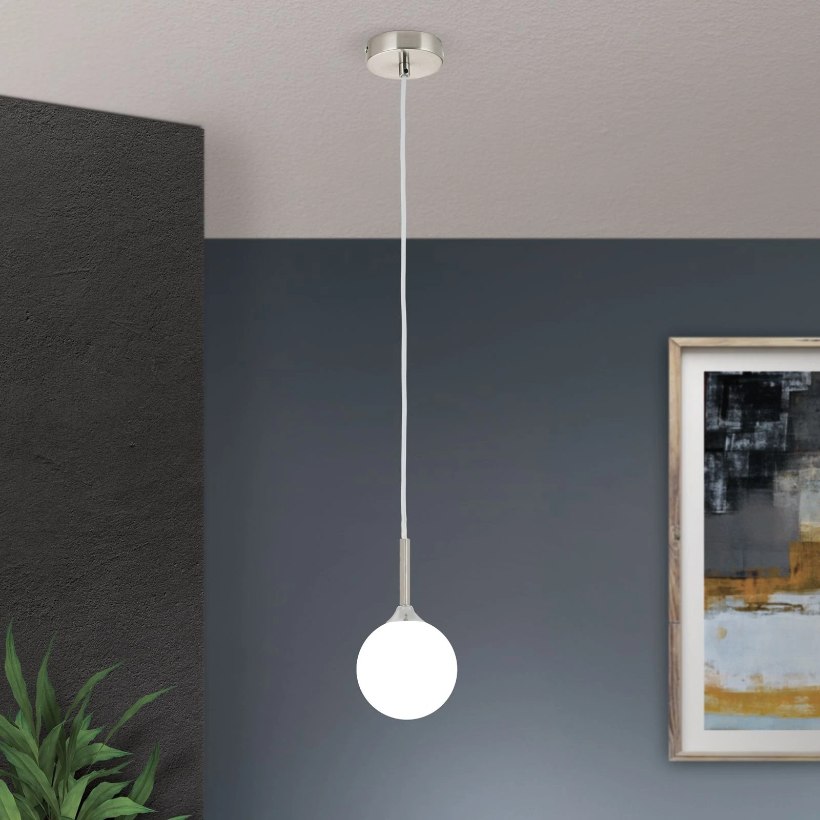 Viseća lampa SNOWWHITE, 1 izvora svetla, satin hrom, mat opal staklo - 1