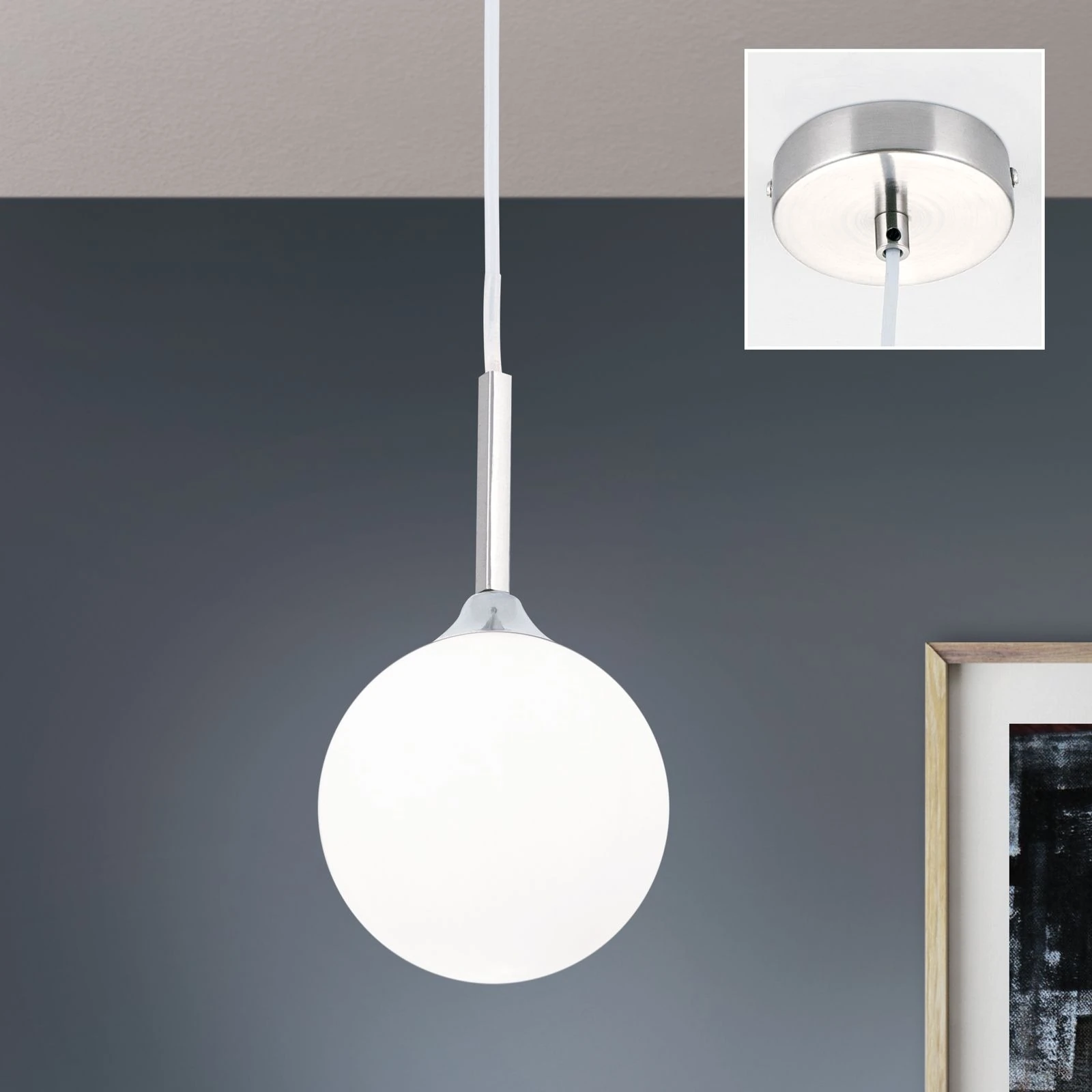 Viseća lampa SNOWWHITE, 1 izvora svetla, satin hrom, mat opal staklo - 2