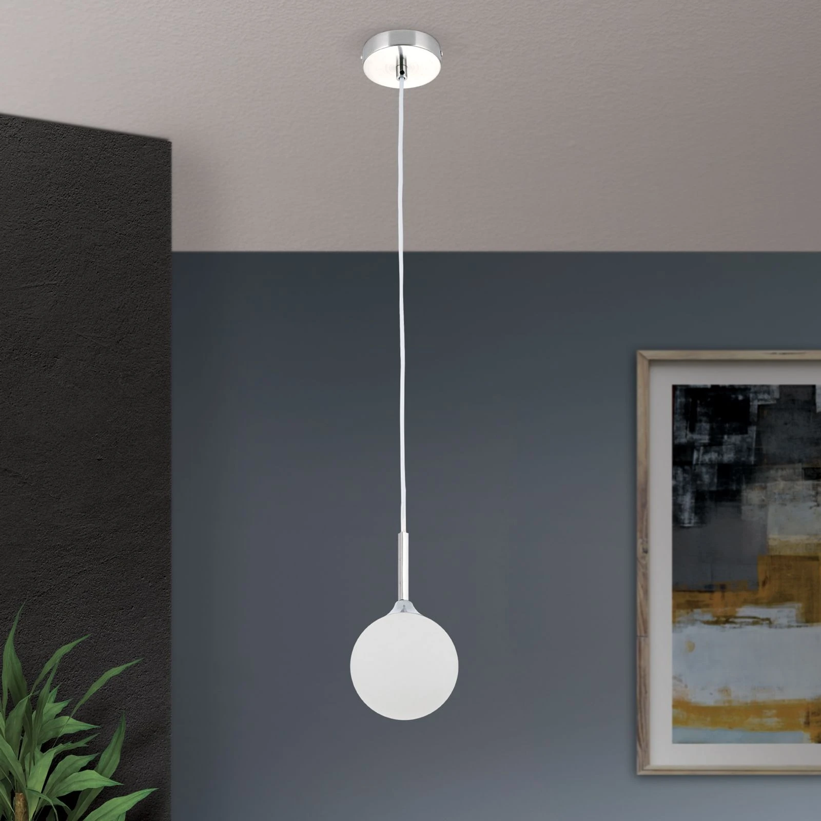 Viseća lampa SNOWWHITE, 1 izvora svetla, satin hrom, mat opal staklo - 3