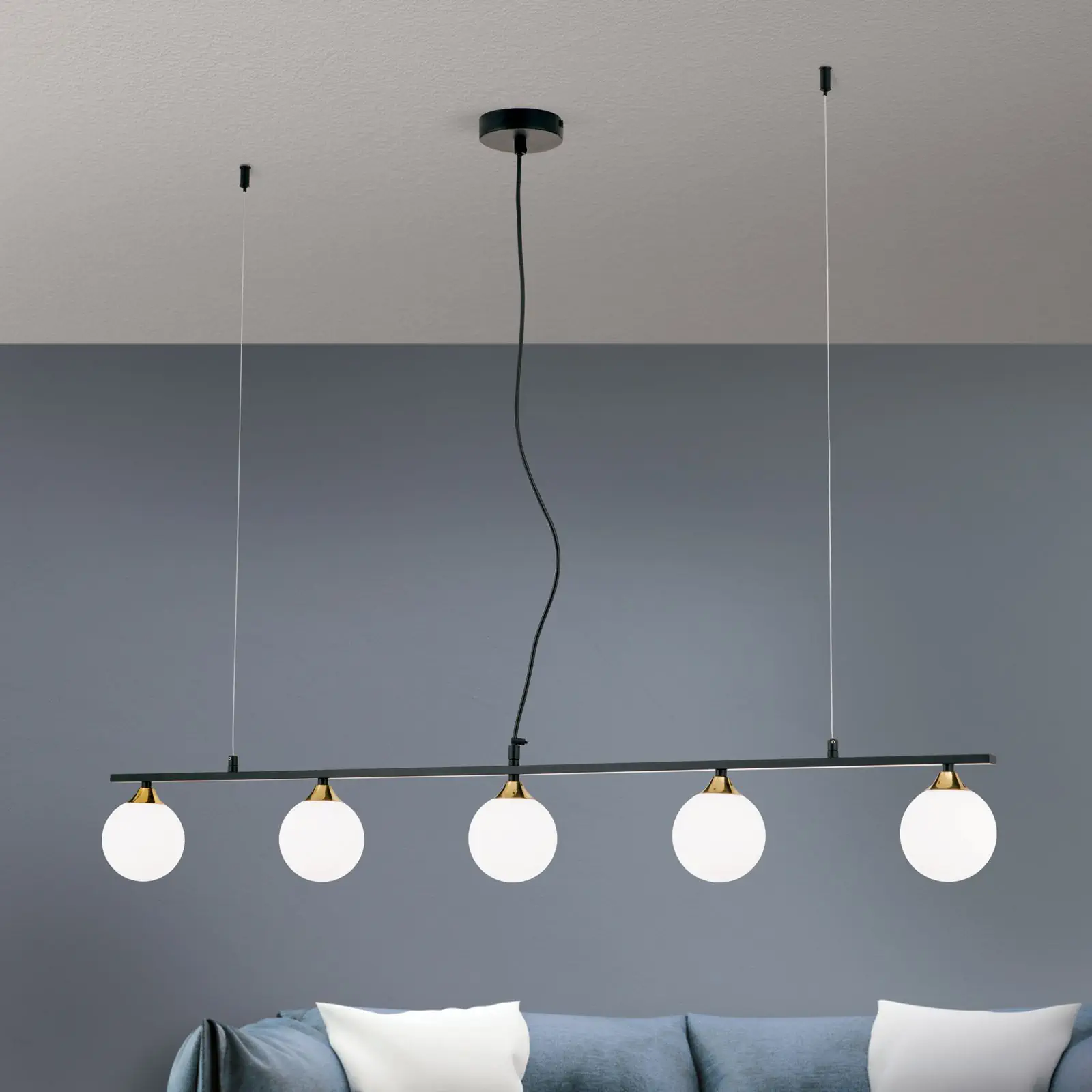 Viseća lampa SNOWWHITE, 5 izvora svetla, crni mesing - 1