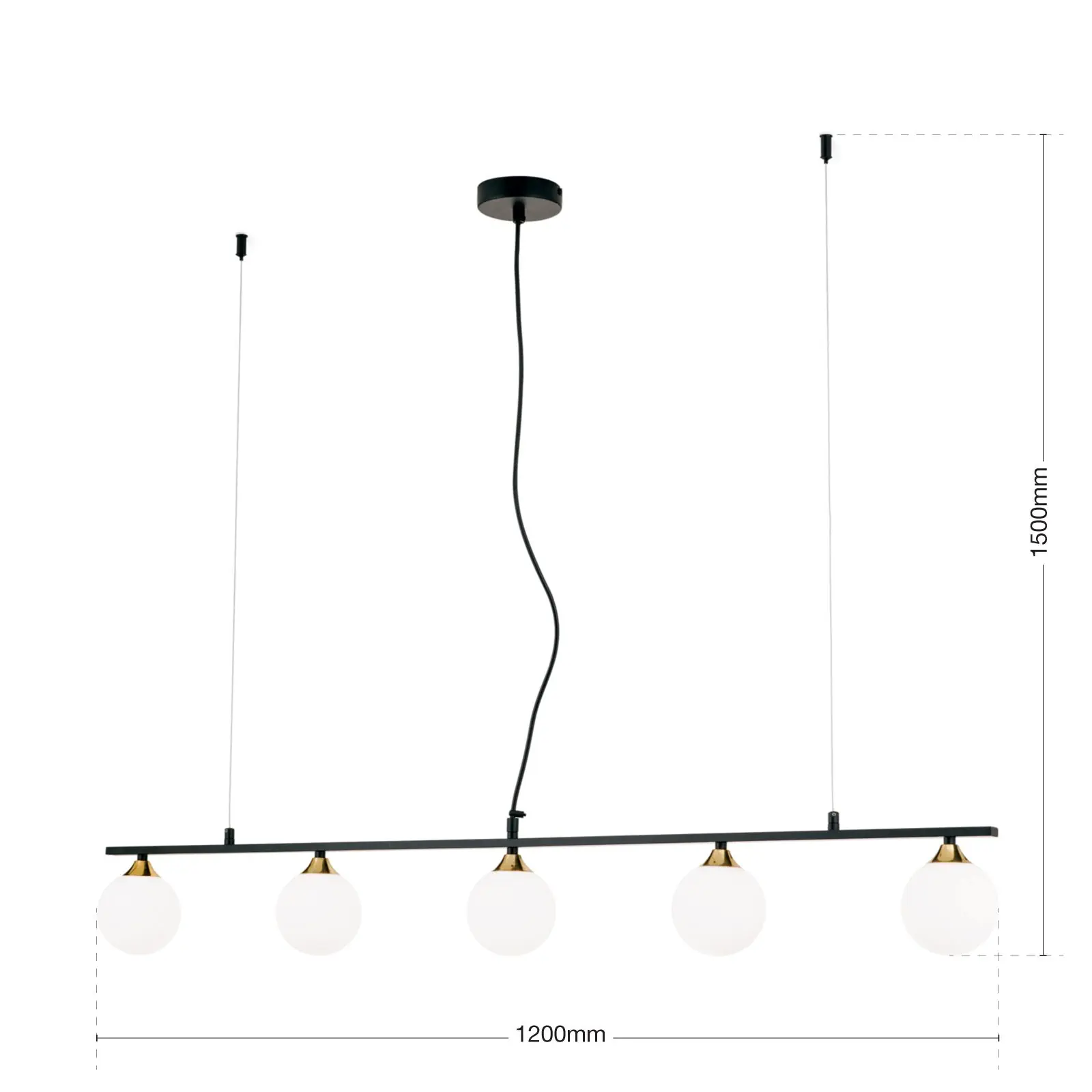 Viseća lampa SNOWWHITE, 5 izvora svetla, crni mesing - 7