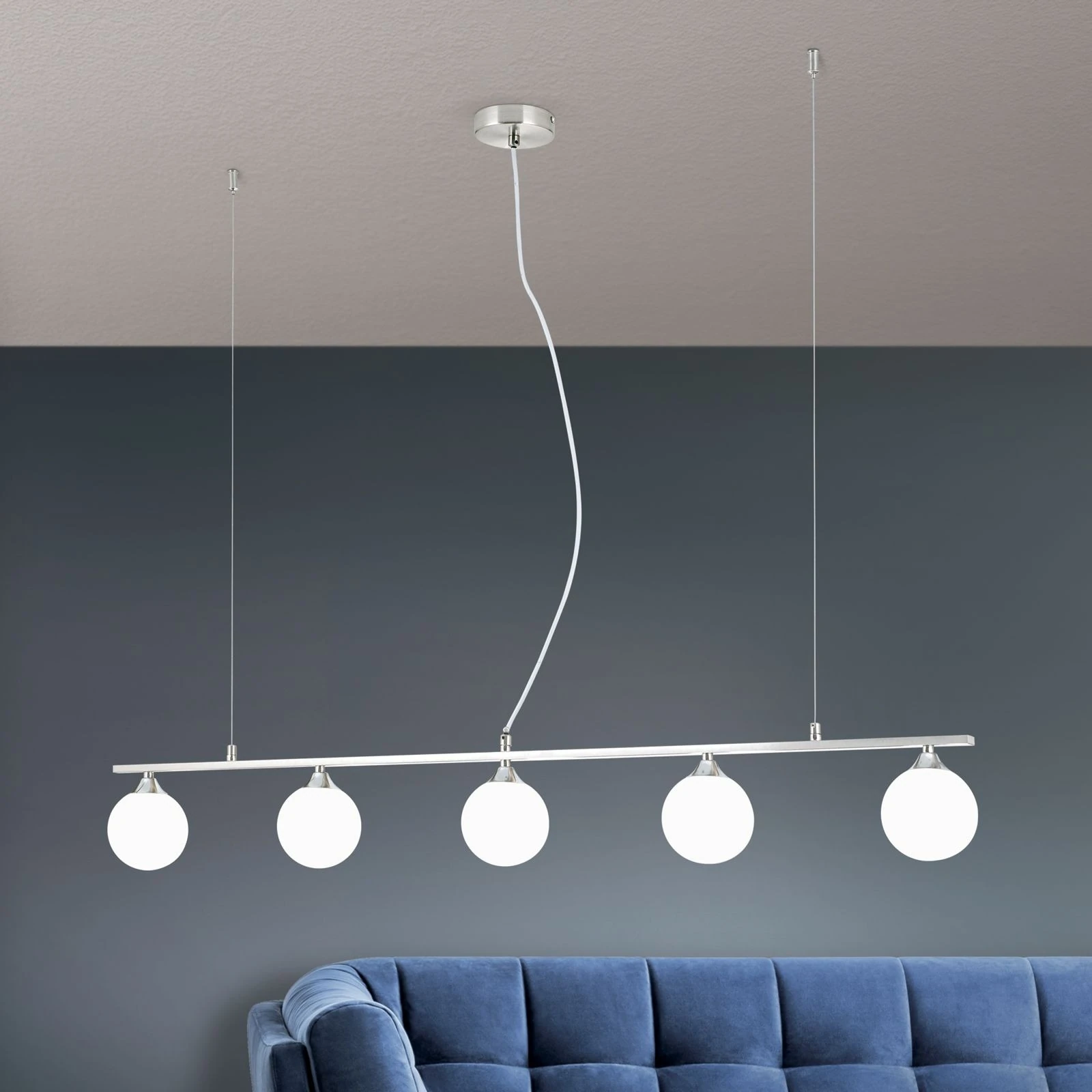 Viseća lampa SNOWWHITE, 5 izvora svetla, satin hrom, mat opal staklo - 1