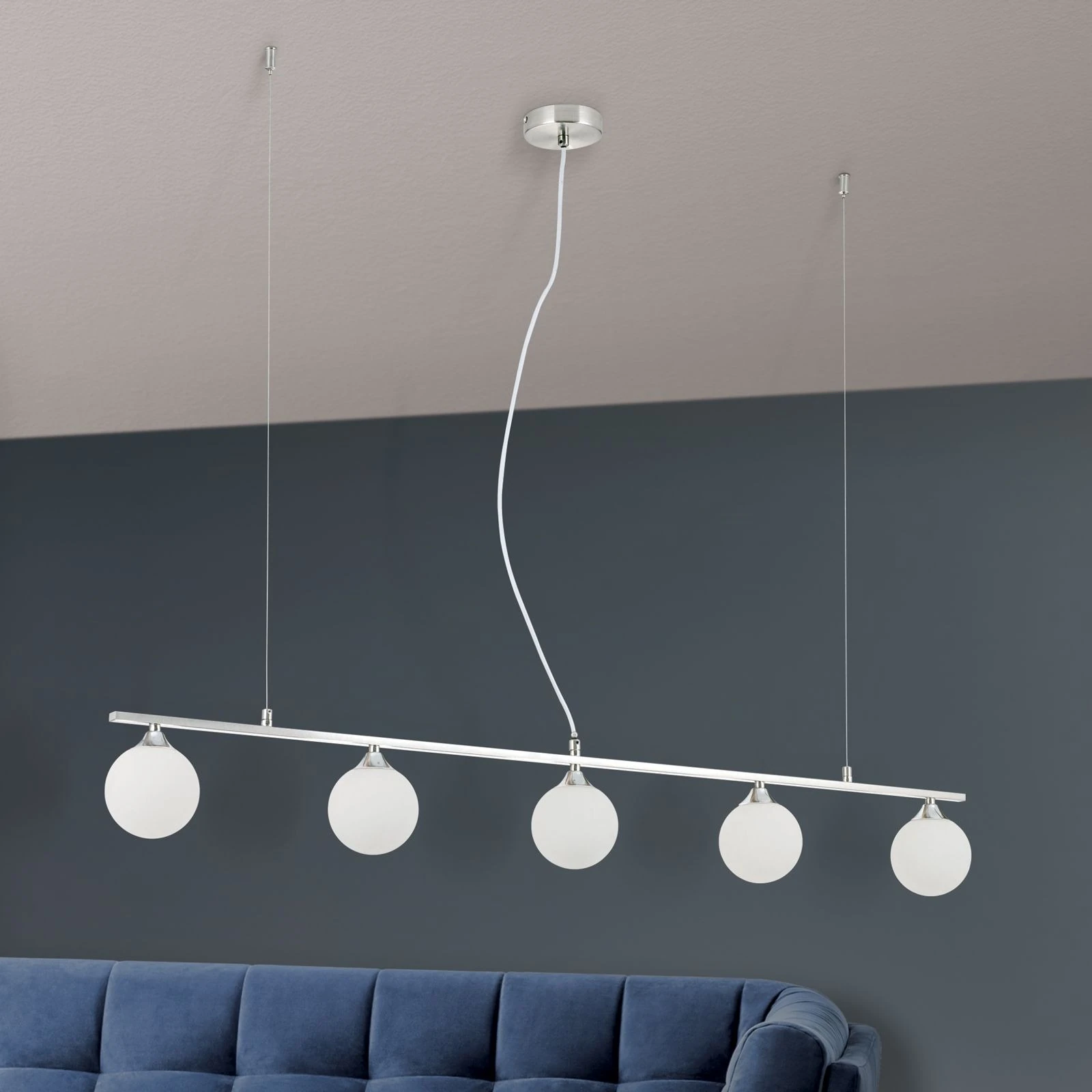 Viseća lampa SNOWWHITE, 5 izvora svetla, satin hrom, mat opal staklo - 3