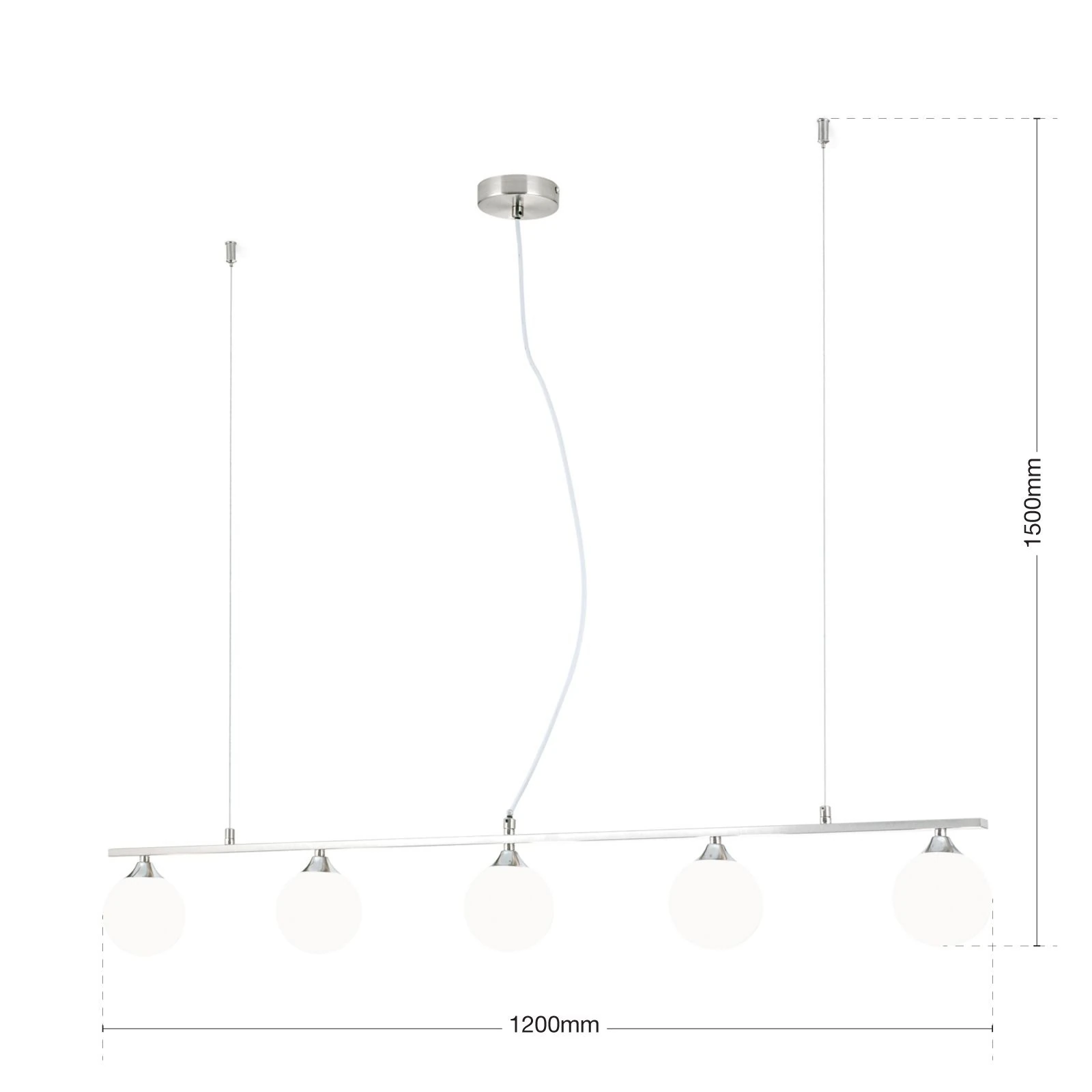 Viseća lampa SNOWWHITE, 5 izvora svetla, satin hrom, mat opal staklo - 7