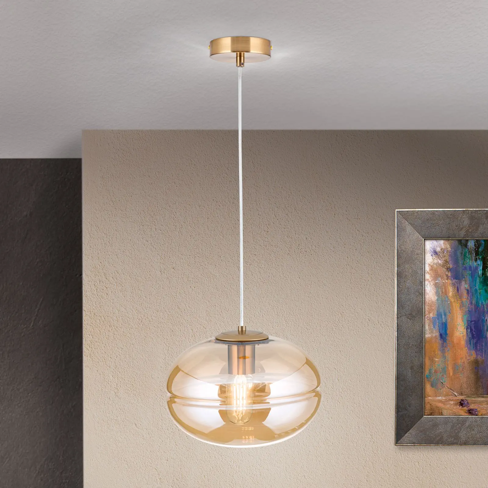 Viseća lampa RICHARD, 1 izvor svetla, mat mesing, amber - 2