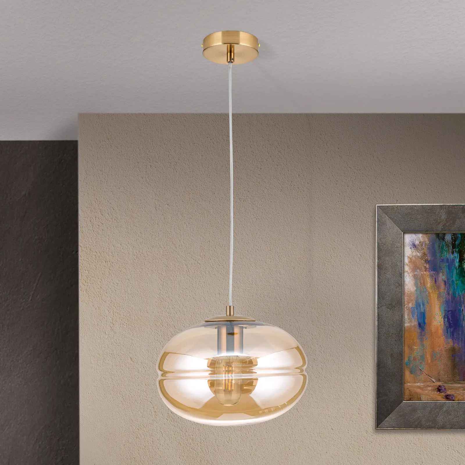 Viseća lampa RICHARD, 1 izvor svetla, mat mesing, amber - 3