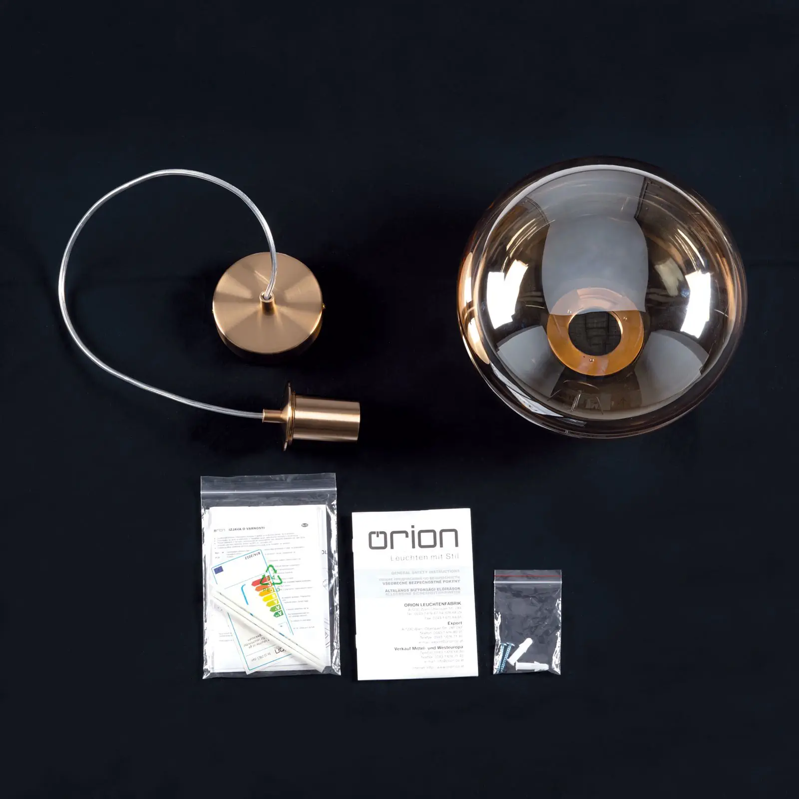 Viseća lampa RICHARD, 1 izvor svetla, mat mesing, amber - 8