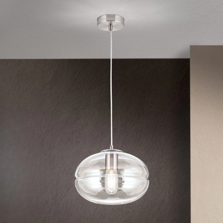 Viseća lampa RICHARD, 1 izvor svetla, satin hrom, prozirno staklo - 1