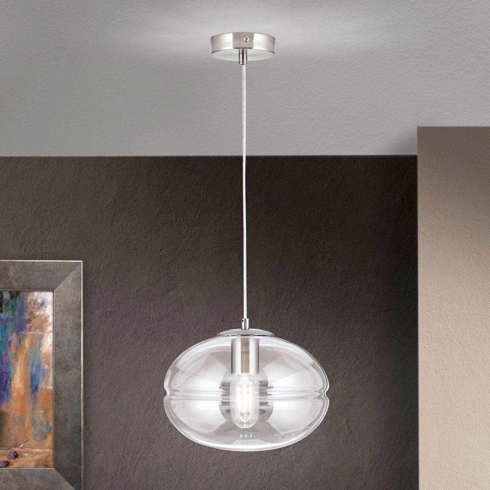Viseća lampa RICHARD, 1 izvor svetla, satin hrom, prozirno staklo - 2