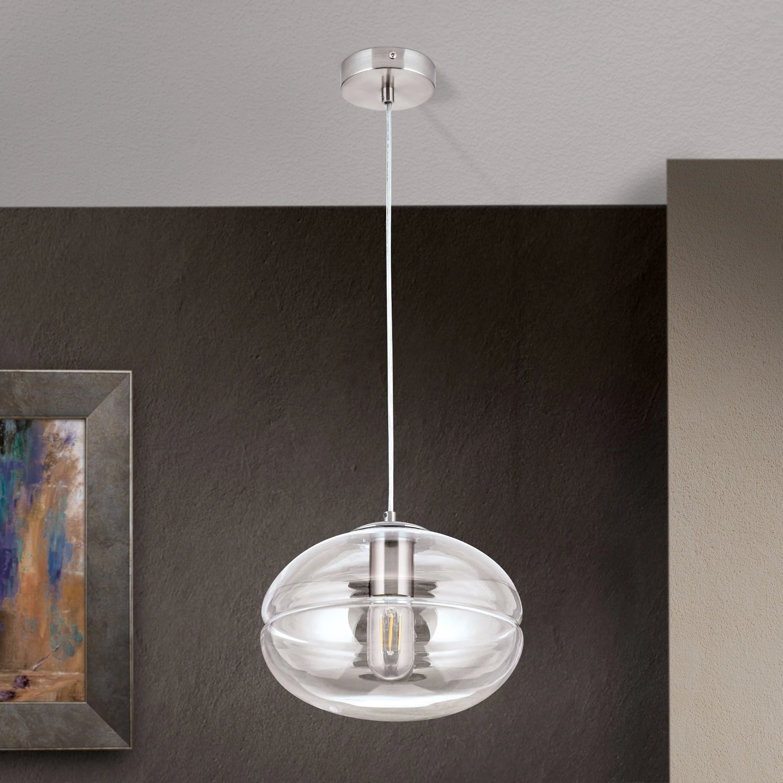 Viseća lampa RICHARD, 1 izvor svetla, satin hrom, prozirno staklo - 3