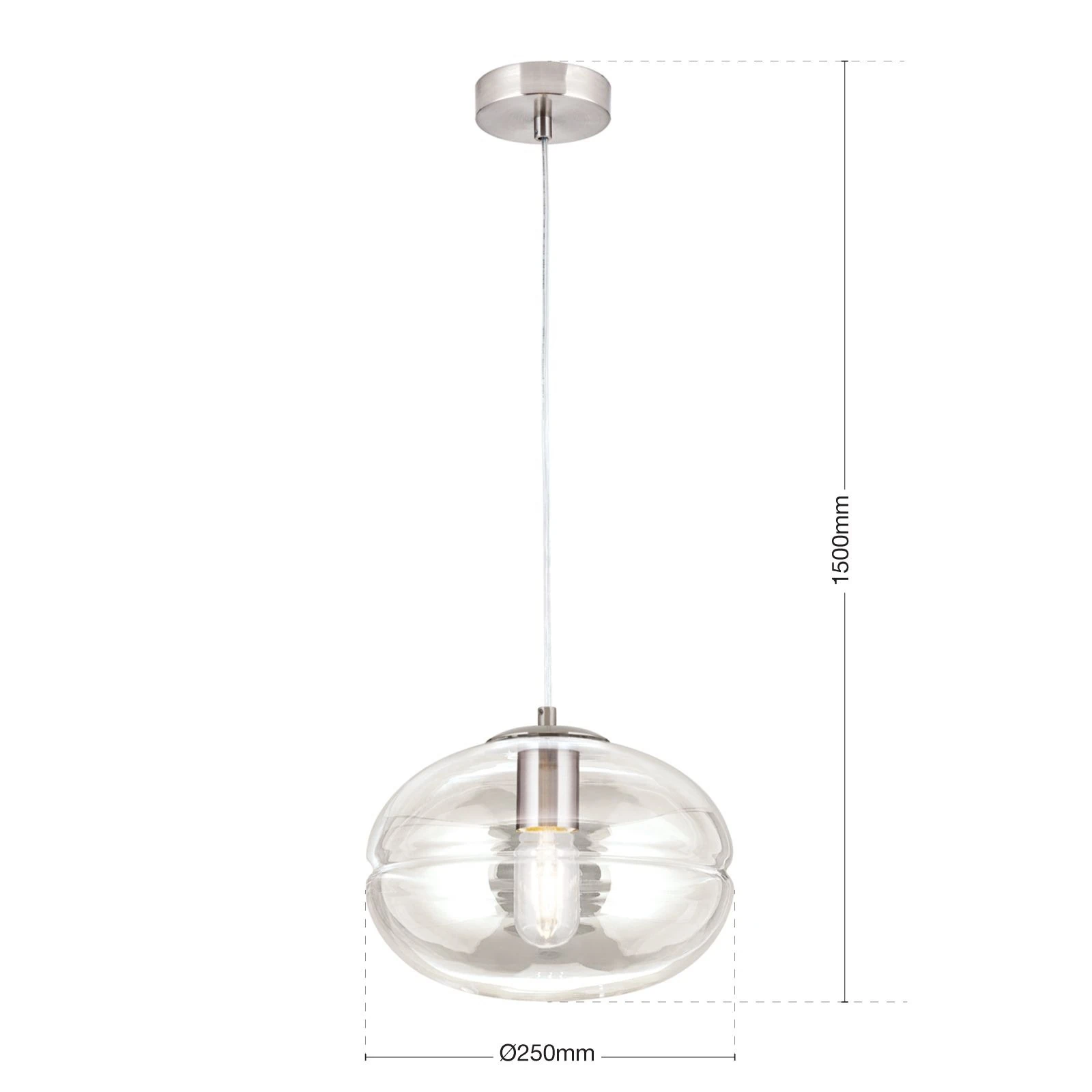 Viseća lampa RICHARD, 1 izvor svetla, satin hrom, prozirno staklo - 7