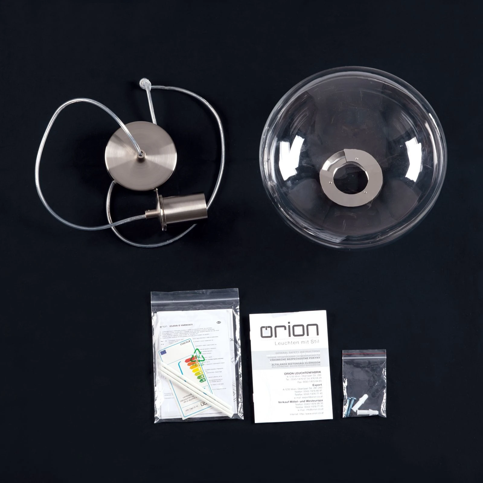 Viseća lampa RICHARD, 1 izvor svetla, satin hrom, prozirno staklo - 8