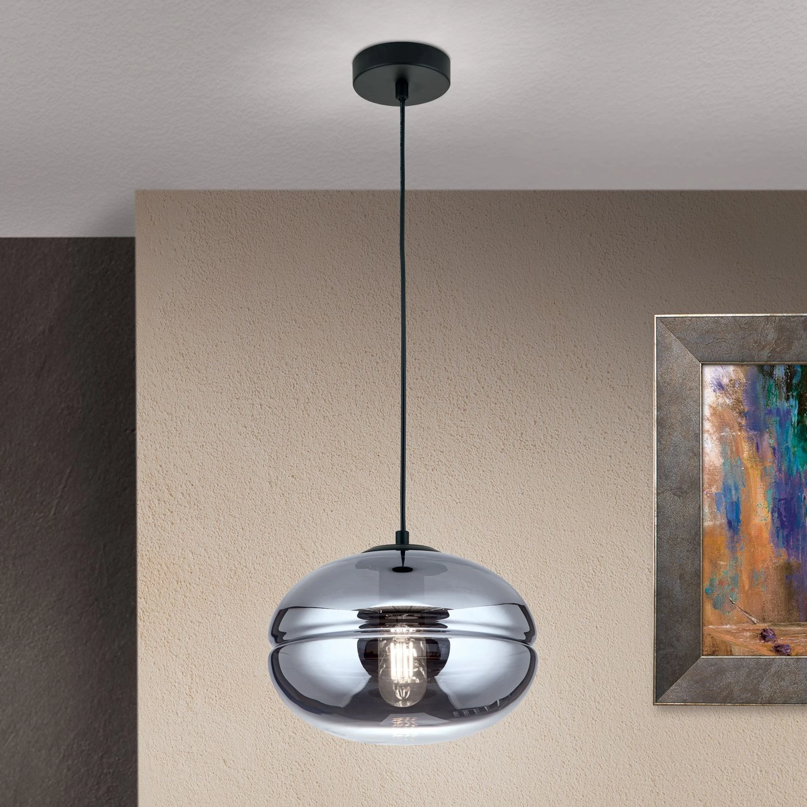 Viseća lampa RICHARD, 1 izvor svetla, crna, dimno staklo - 2