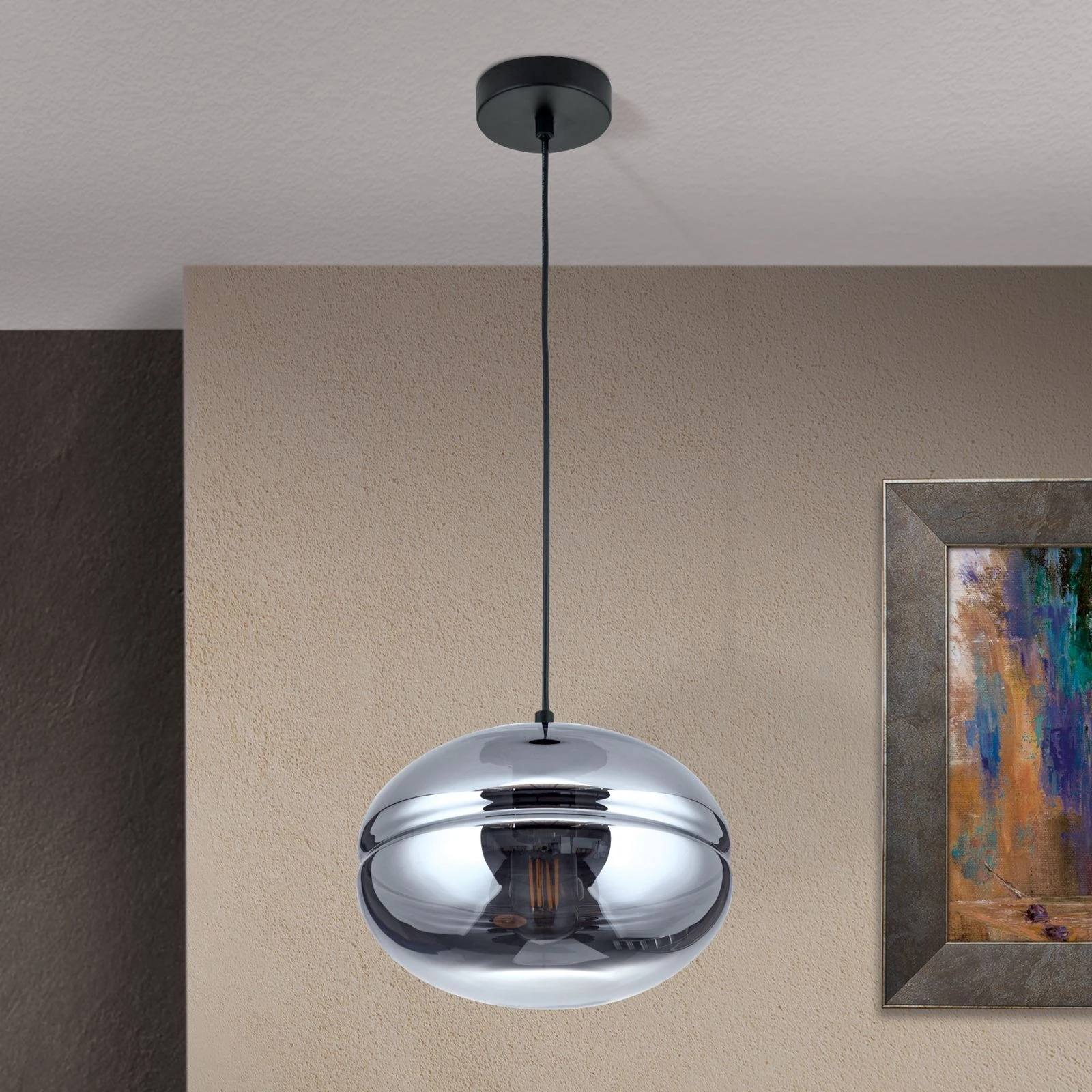 Viseća lampa RICHARD, 1 izvor svetla, crna, dimno staklo - 3