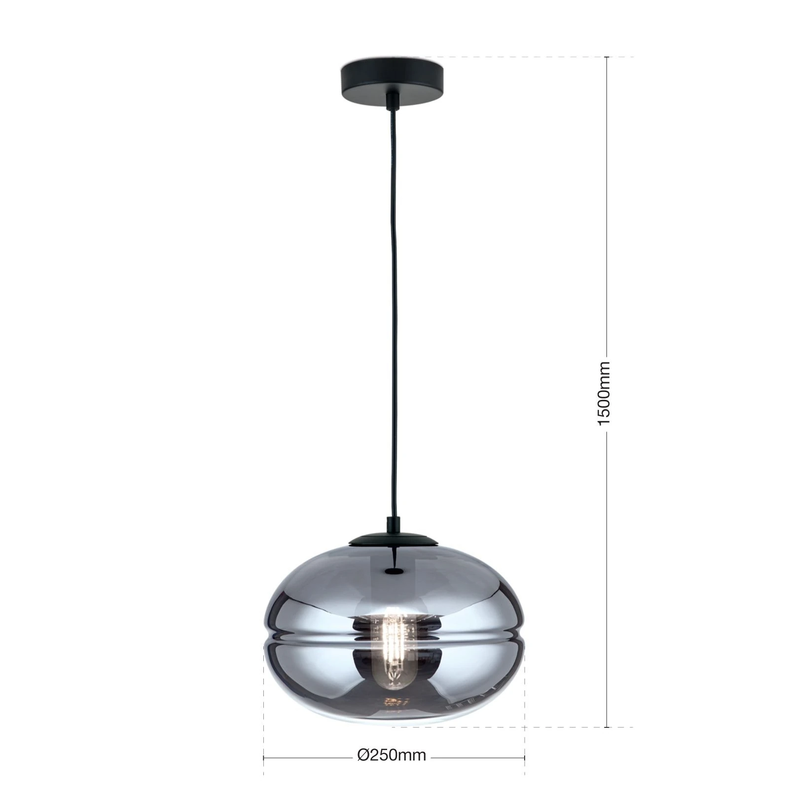 Viseća lampa RICHARD, 1 izvor svetla, crna, dimno staklo - 7