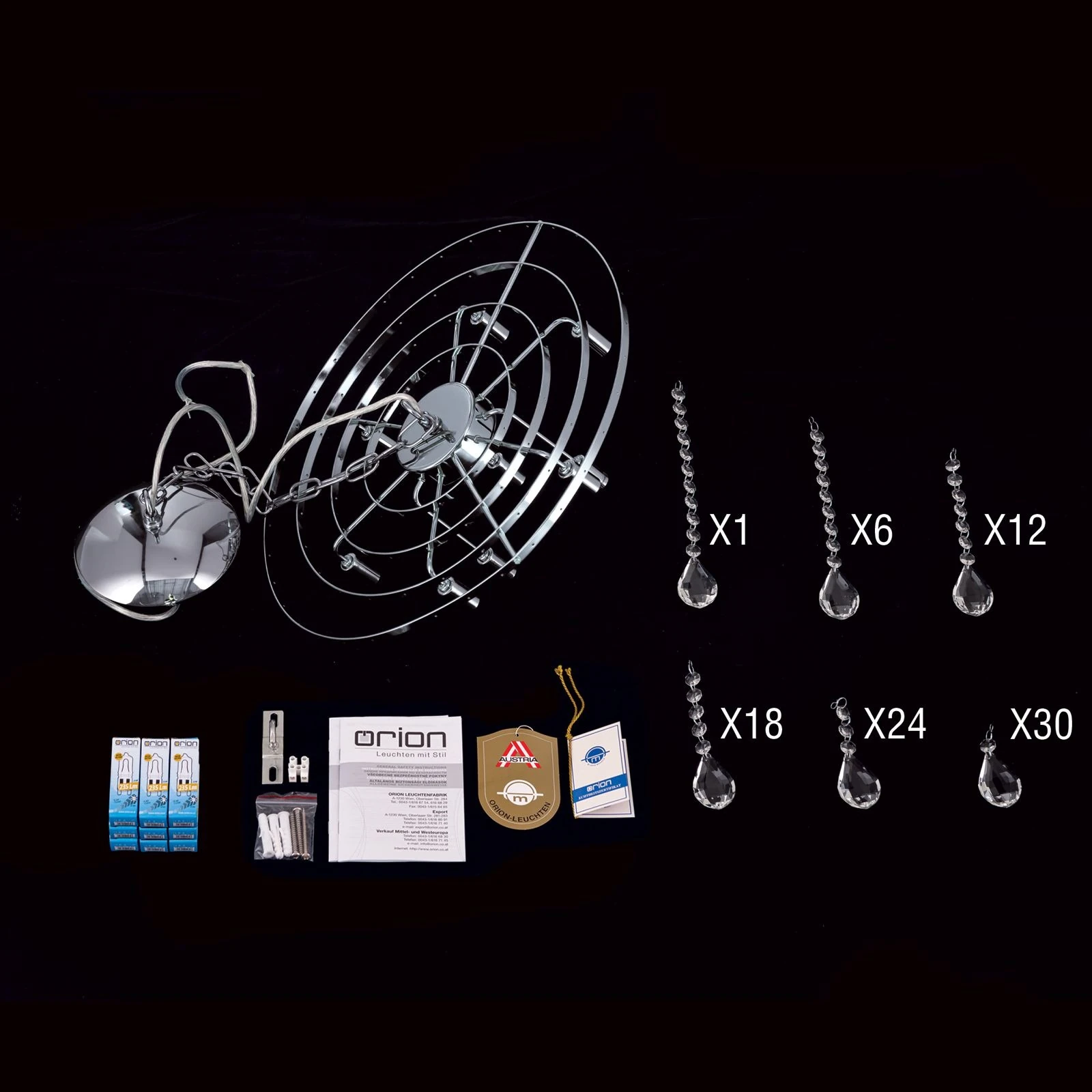 Viseća lampa CELESTE, 9 izvora svetla, hrom, K9 kristali - 8