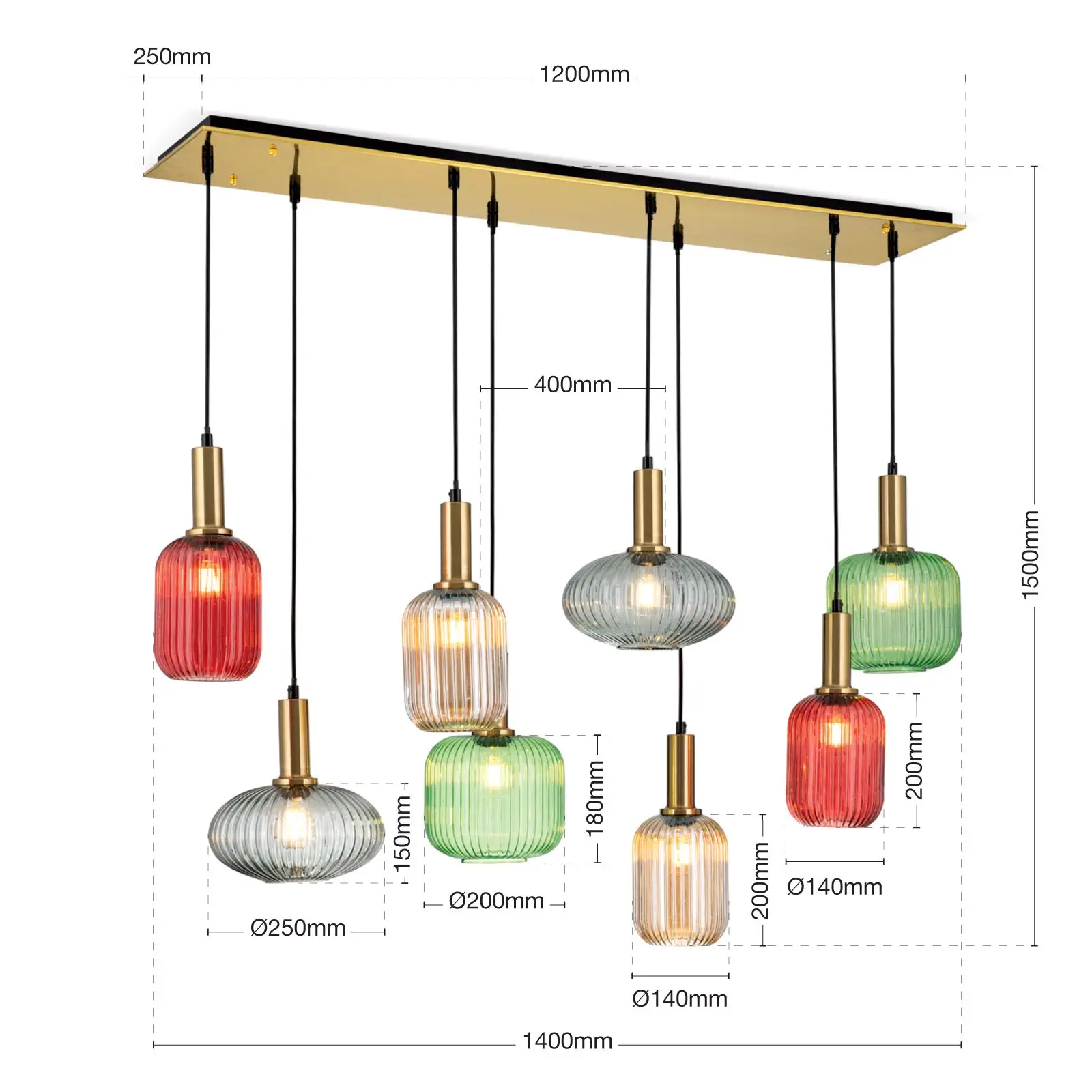 Viseća lampa CARNEVAL, sa 8 izvora svetla, raznobojna - 7