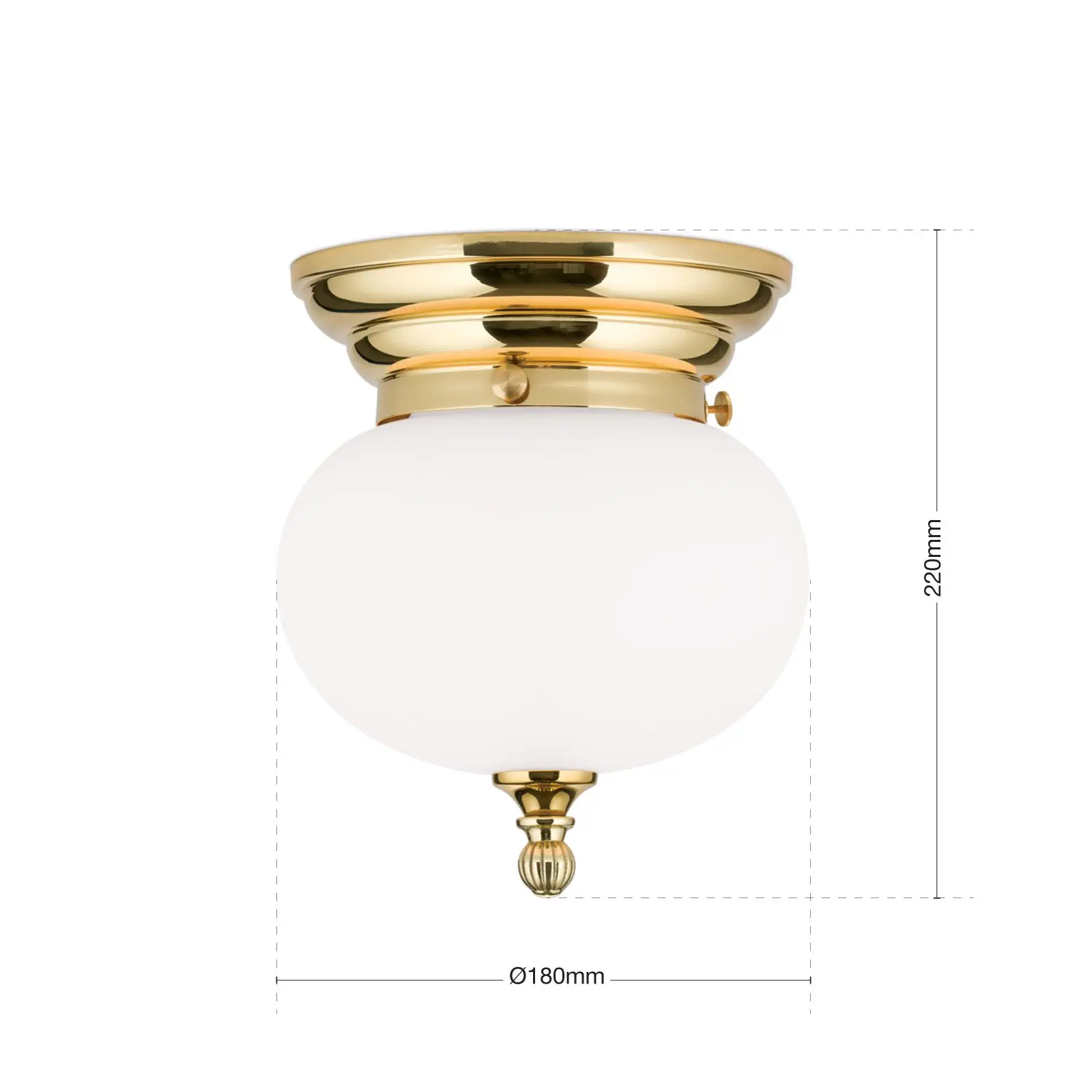 Plafonska lampa WIENER NOSTALGIE, sjajni mesing, opal-mat staklo, sa ukrasnim dugmetom, Ø 18 cm - 7