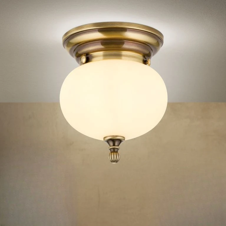 Plafonska lampa WIENER NOSTALGIE, Ø 18 cm, antik mesing, staklo u boji šampanjca - 1