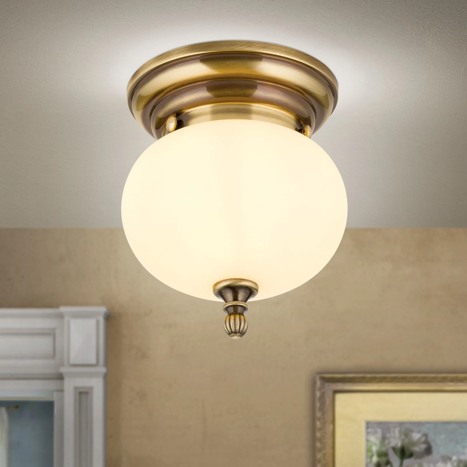 Plafonska lampa WIENER NOSTALGIE, Ø 18 cm, antik mesing, staklo u boji šampanjca - 2