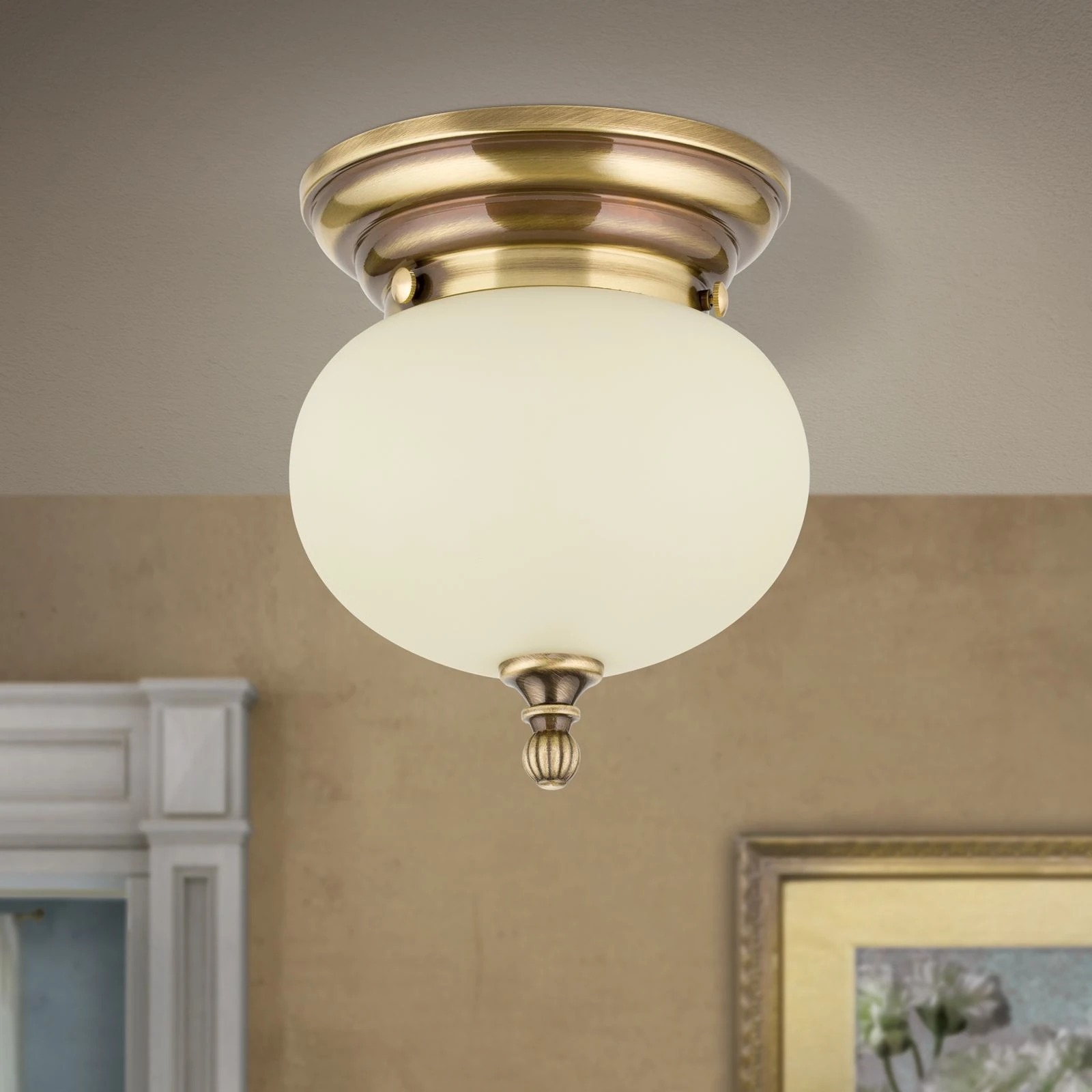 Plafonska lampa WIENER NOSTALGIE, Ø 18 cm, antik mesing, staklo u boji šampanjca - 3