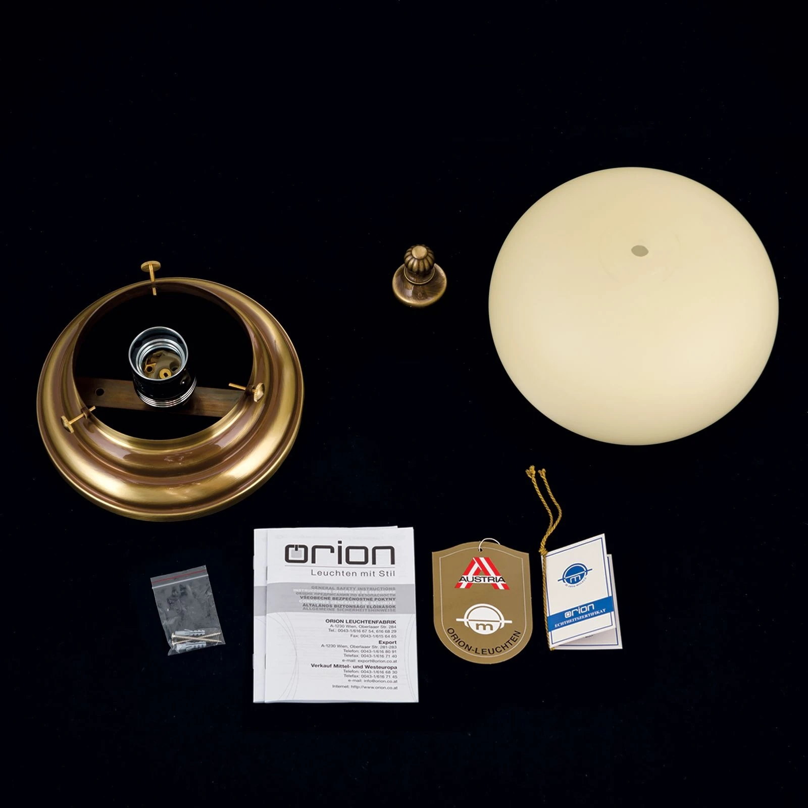 Plafonska lampa WIENER NOSTALGIE, Ø 18 cm, antik mesing, staklo u boji šampanjca - 8