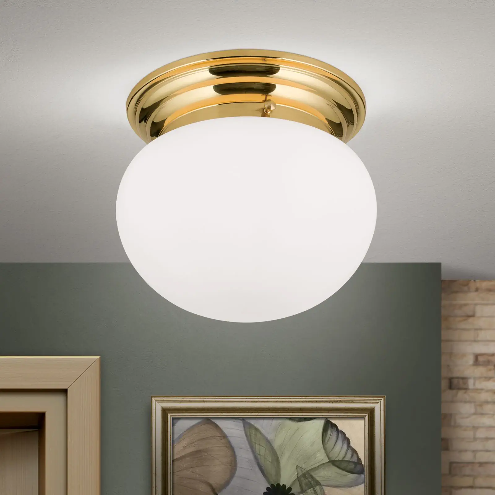 Plafonska lampa WIENER NOSTALGIE, sjajni mesing, sa opal-mat staklom, Ø 26 cm - 2