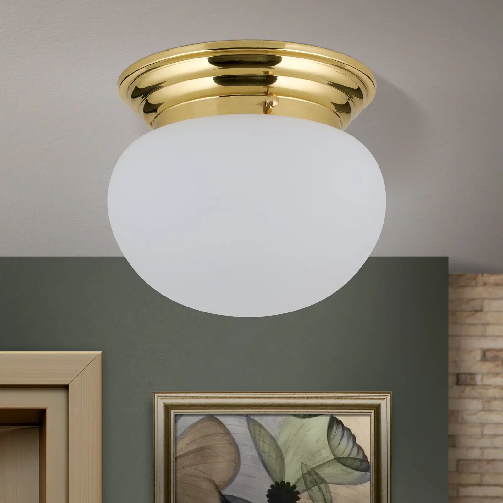 Plafonska lampa WIENER NOSTALGIE, sjajni mesing, sa opal-mat staklom, Ø 26 cm - 3