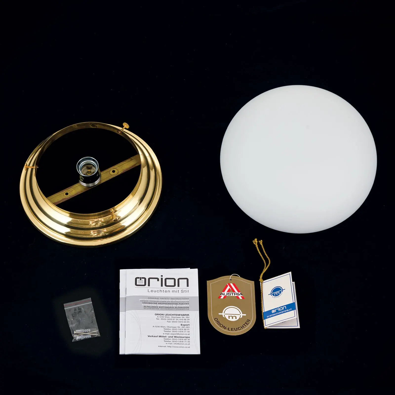 Plafonska lampa WIENER NOSTALGIE, sjajni mesing, sa opal-mat staklom, Ø 26 cm - 8