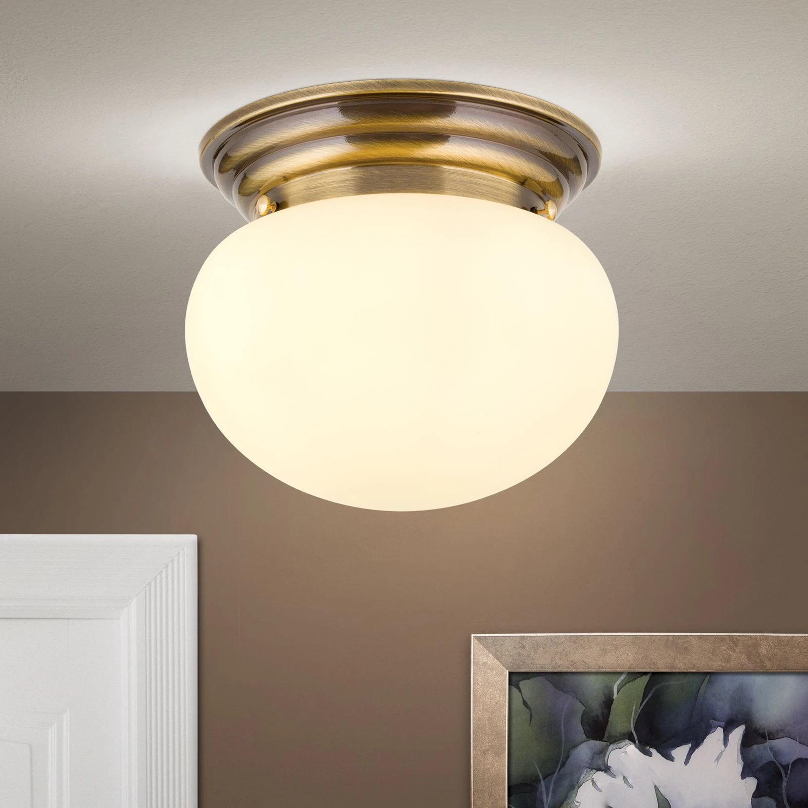 Plafonska lampa WIENER NOSTALGIE, Ø 26 cm, antik mesing, staklo u boji šampanjca - 2