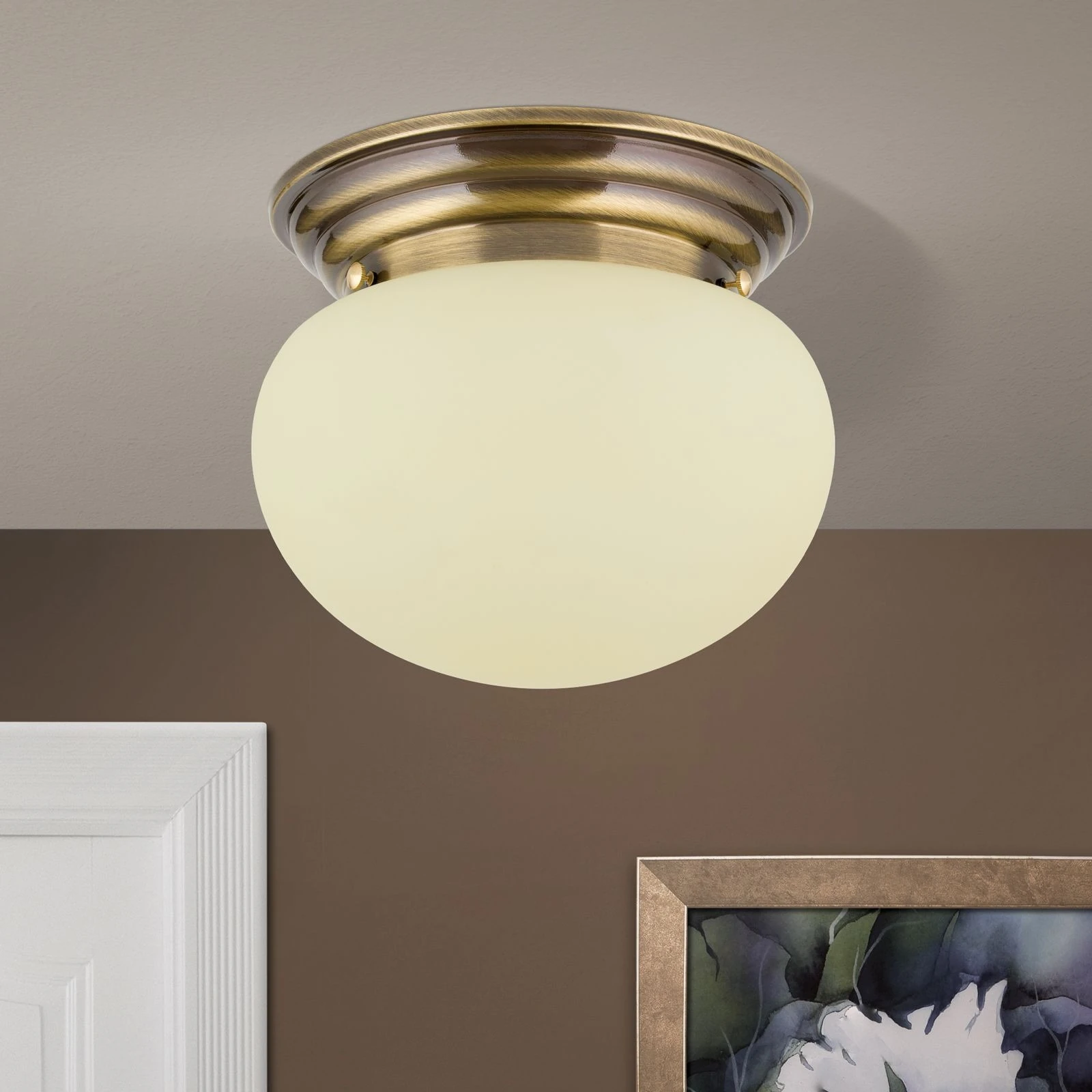 Plafonska lampa WIENER NOSTALGIE, Ø 26 cm, antik mesing, staklo u boji šampanjca - 3