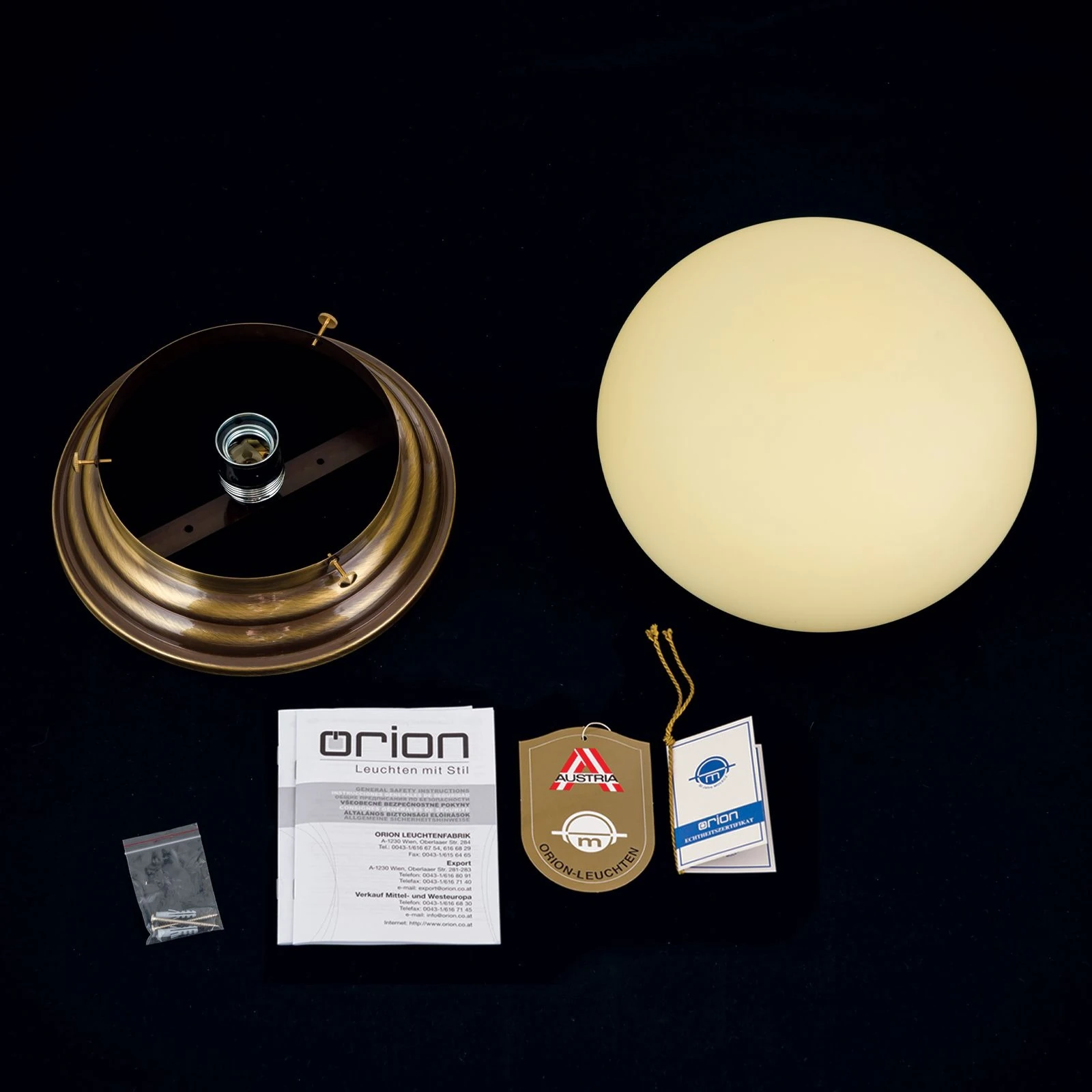 Plafonska lampa WIENER NOSTALGIE, Ø 26 cm, antik mesing, staklo u boji šampanjca - 8