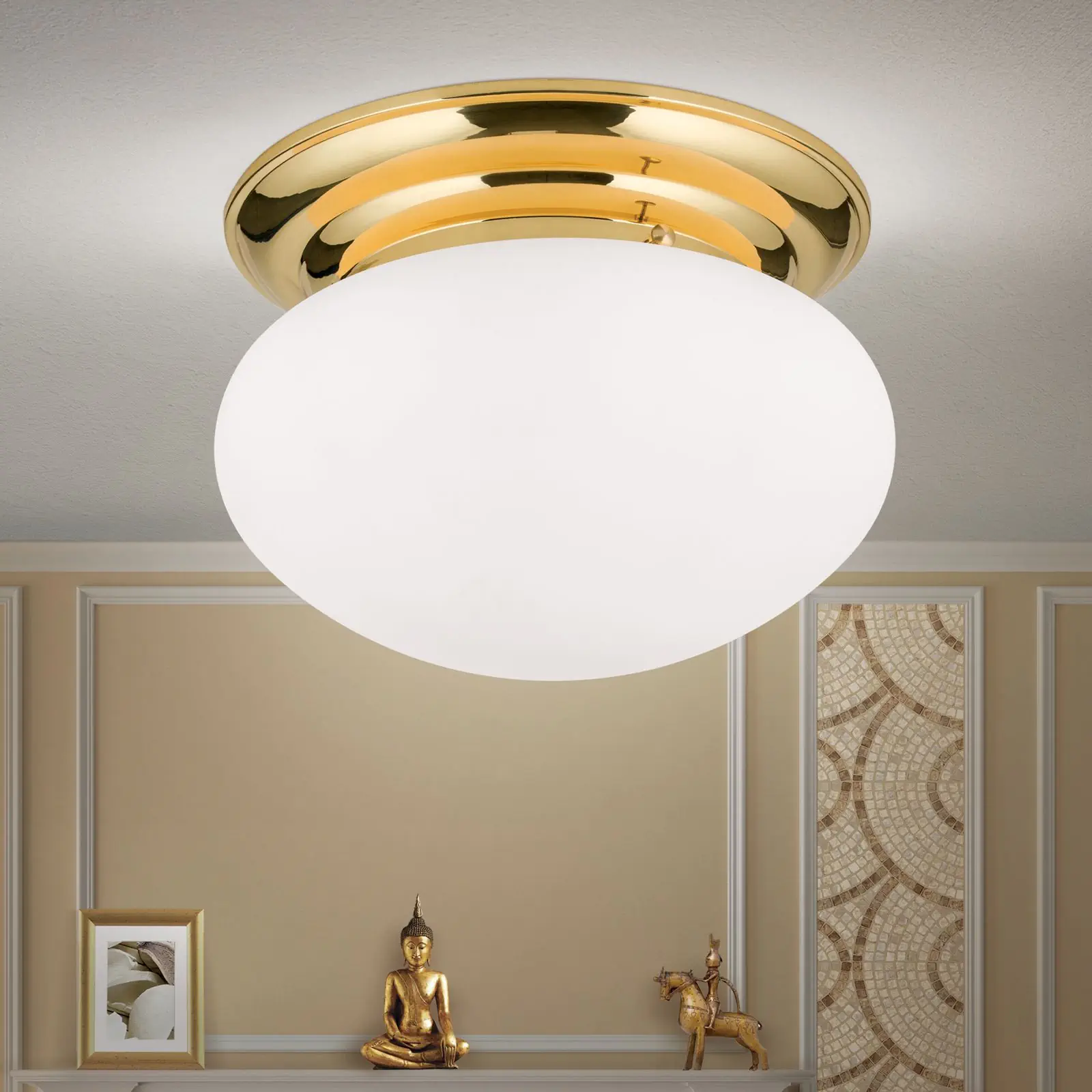 Plafonska lampa WIENER NOSTALGIE, sjajni mesing, sa opal-mat staklom, Ø 33 cm - 2