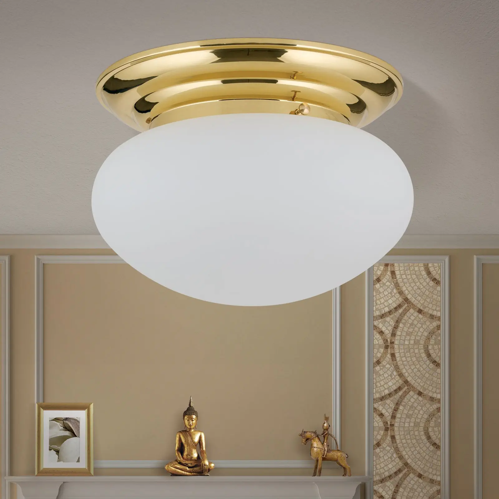 Plafonska lampa WIENER NOSTALGIE, sjajni mesing, sa opal-mat staklom, Ø 33 cm - 3