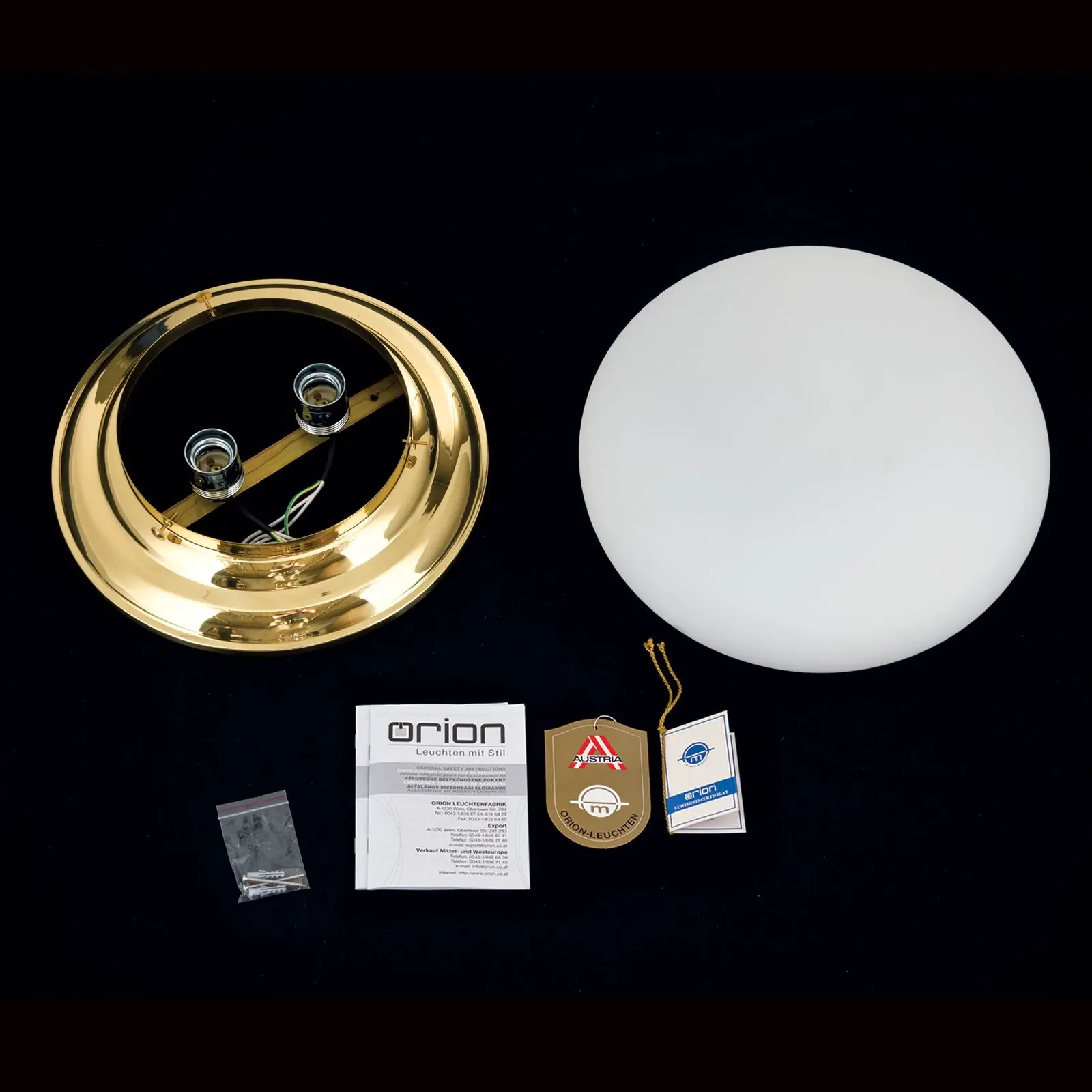 Plafonska lampa WIENER NOSTALGIE, sjajni mesing, sa opal-mat staklom, Ø 33 cm - 8