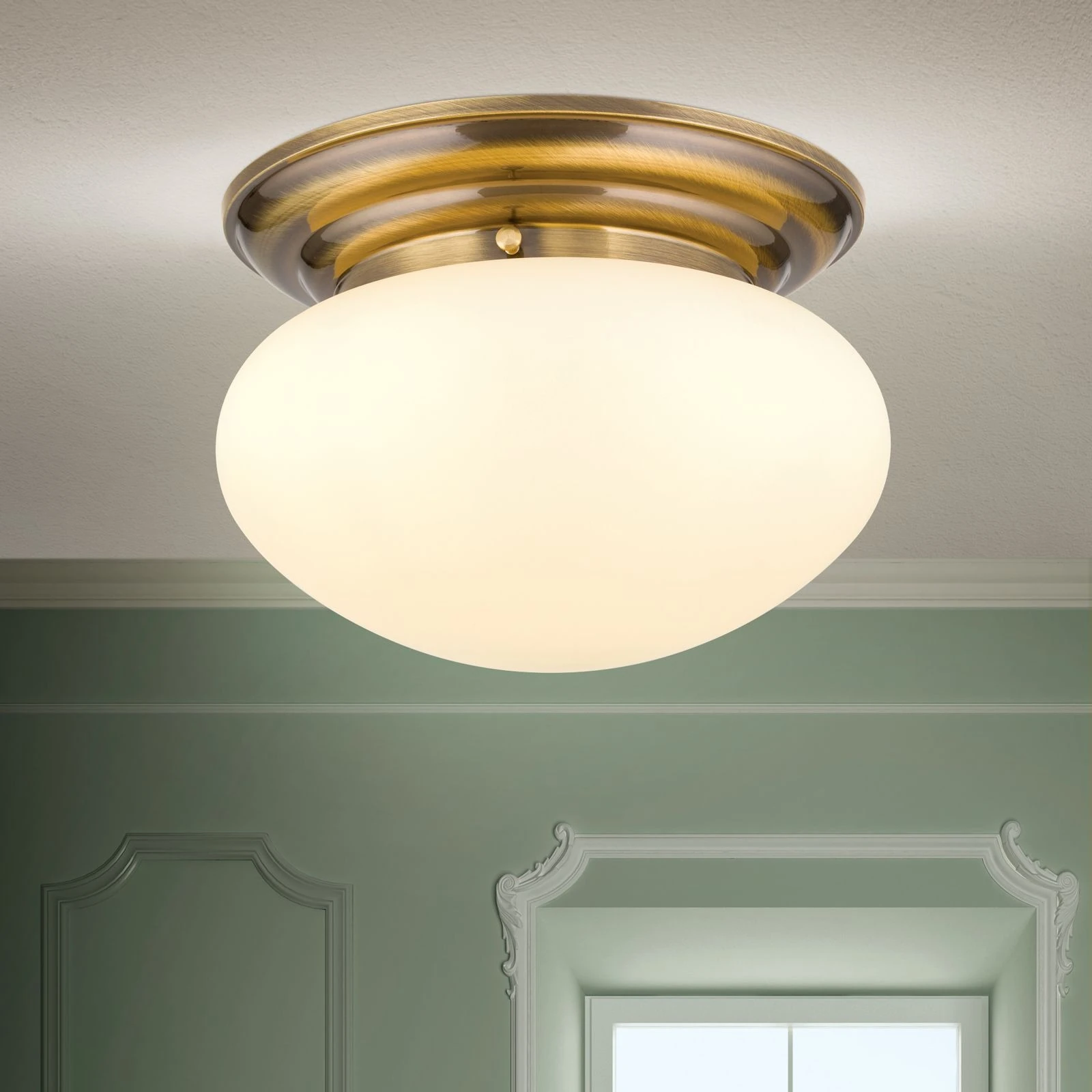 Plafonska lampa WIENER NOSTALGIE, Ø 33 cm, antik mesing, staklo u boji šampanjca - 2