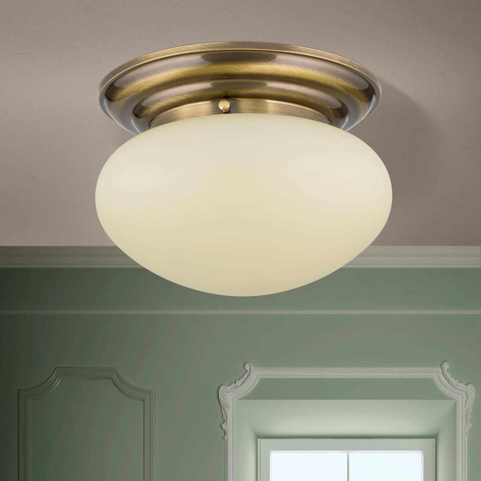 Plafonska lampa WIENER NOSTALGIE, Ø 33 cm, antik mesing, staklo u boji šampanjca - 3