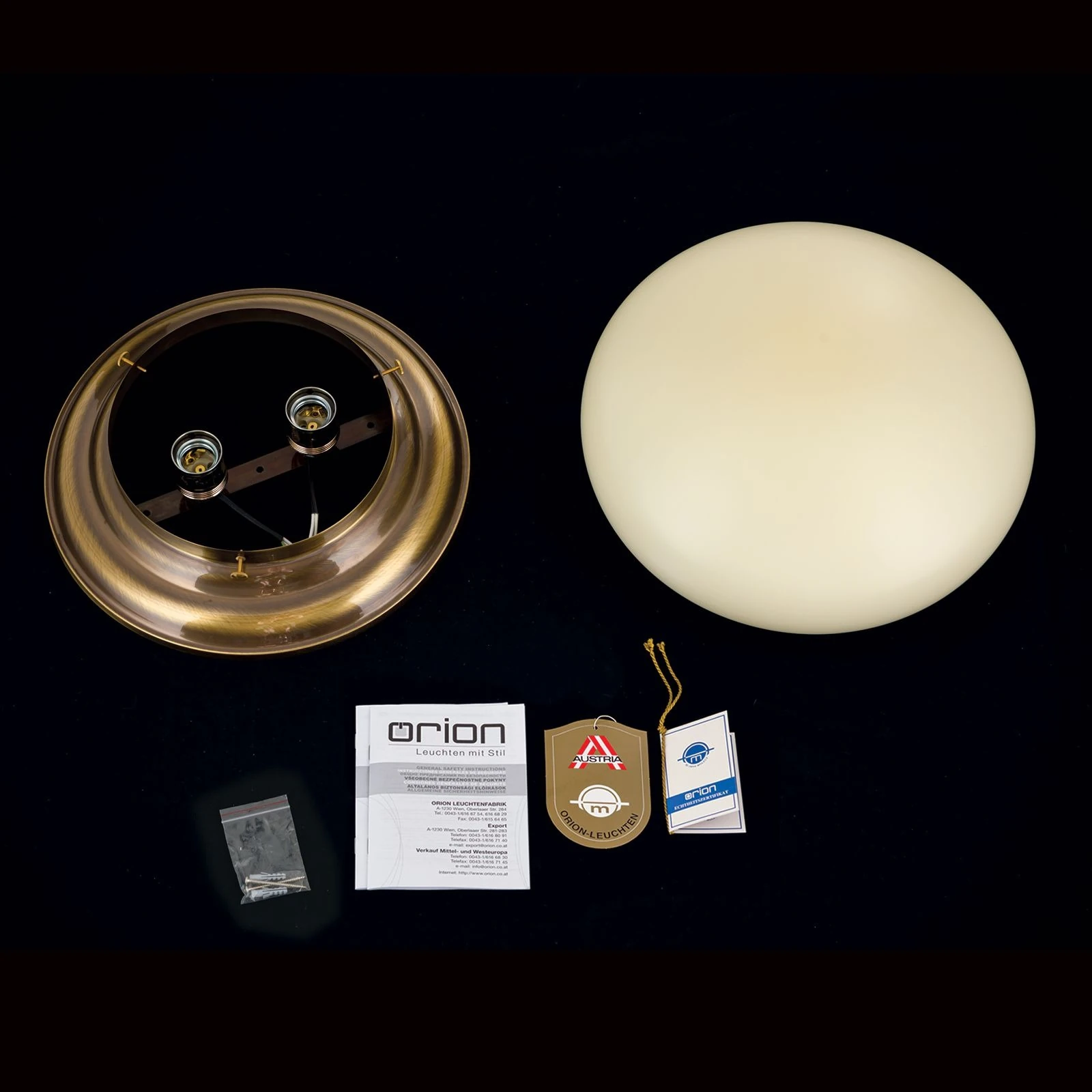 Plafonska lampa WIENER NOSTALGIE, Ø 33 cm, antik mesing, staklo u boji šampanjca - 8