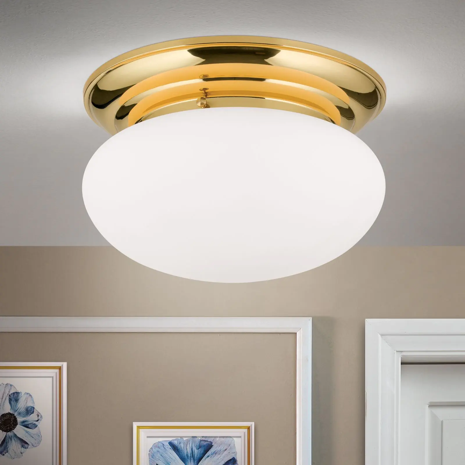 Plafonska lampa WIENER NOSTALGIE, sjajni mesing, sa opal-mat staklom, Ø 40 cm - 2